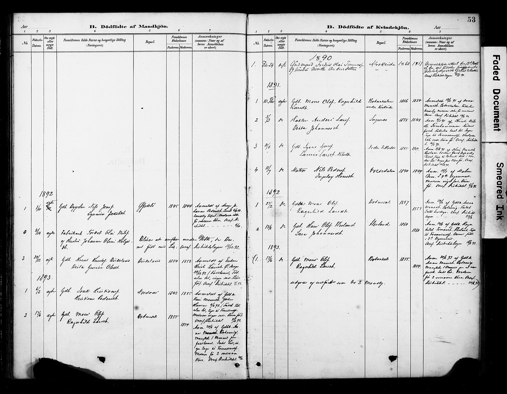 Fana Sokneprestembete, SAB/A-75101/H/Haa/Haab/L0002: Parish register (official) no. B 2, 1890-1897, p. 53