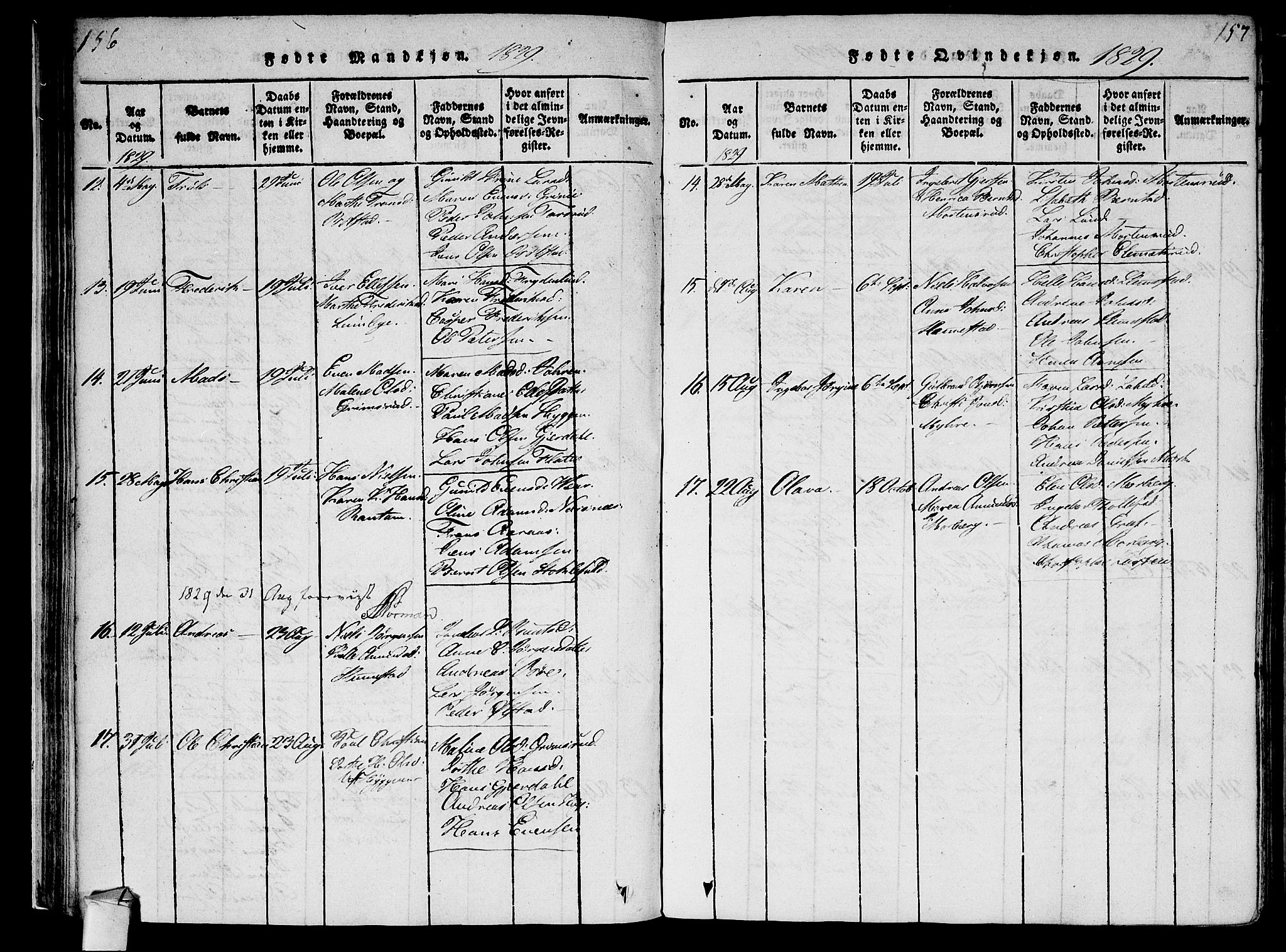 Røyken kirkebøker, AV/SAKO-A-241/F/Fa/L0004: Parish register (official) no. 4, 1814-1832, p. 156-157