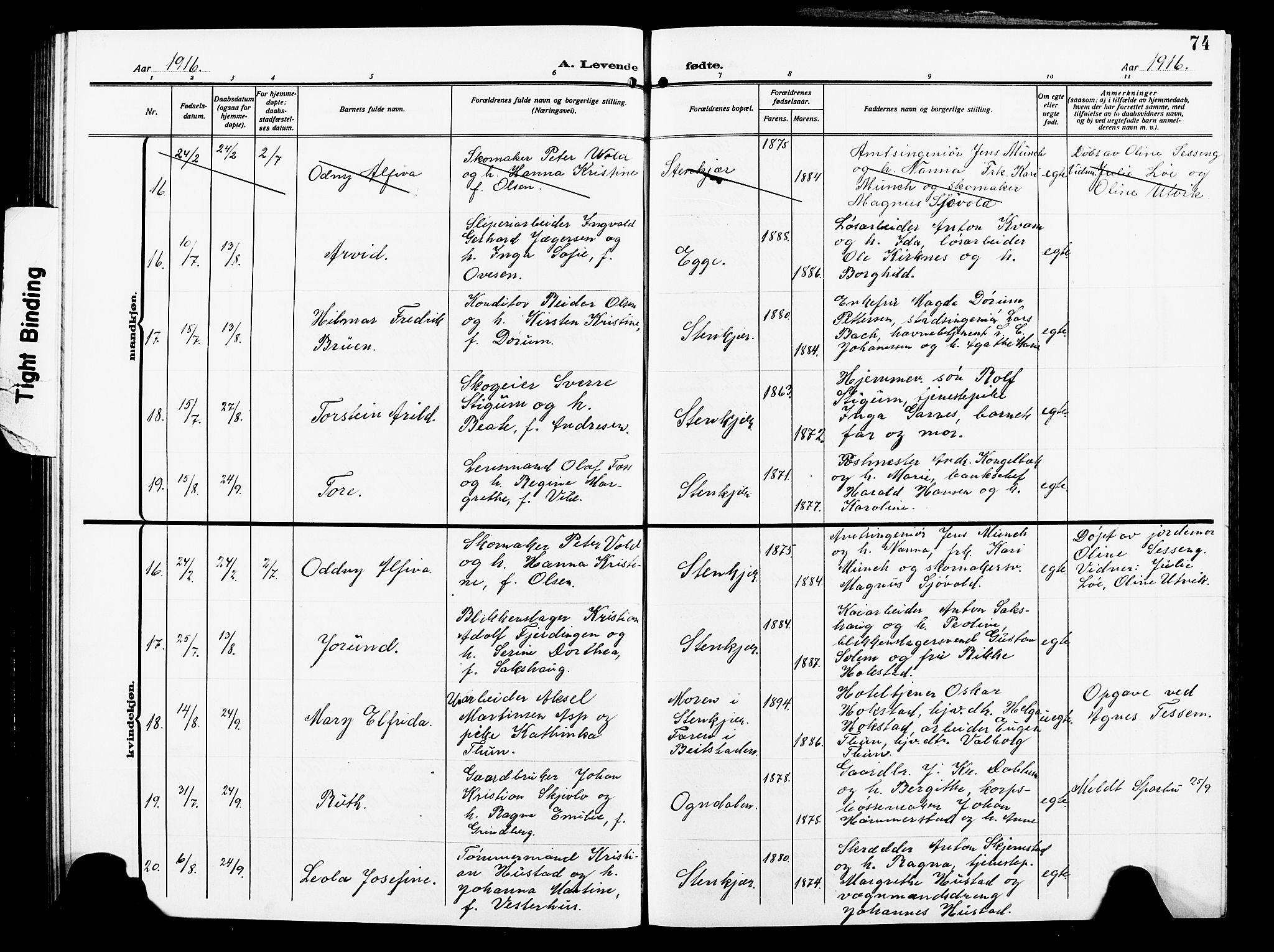 Ministerialprotokoller, klokkerbøker og fødselsregistre - Nord-Trøndelag, AV/SAT-A-1458/739/L0376: Parish register (copy) no. 739C04, 1908-1917, p. 74