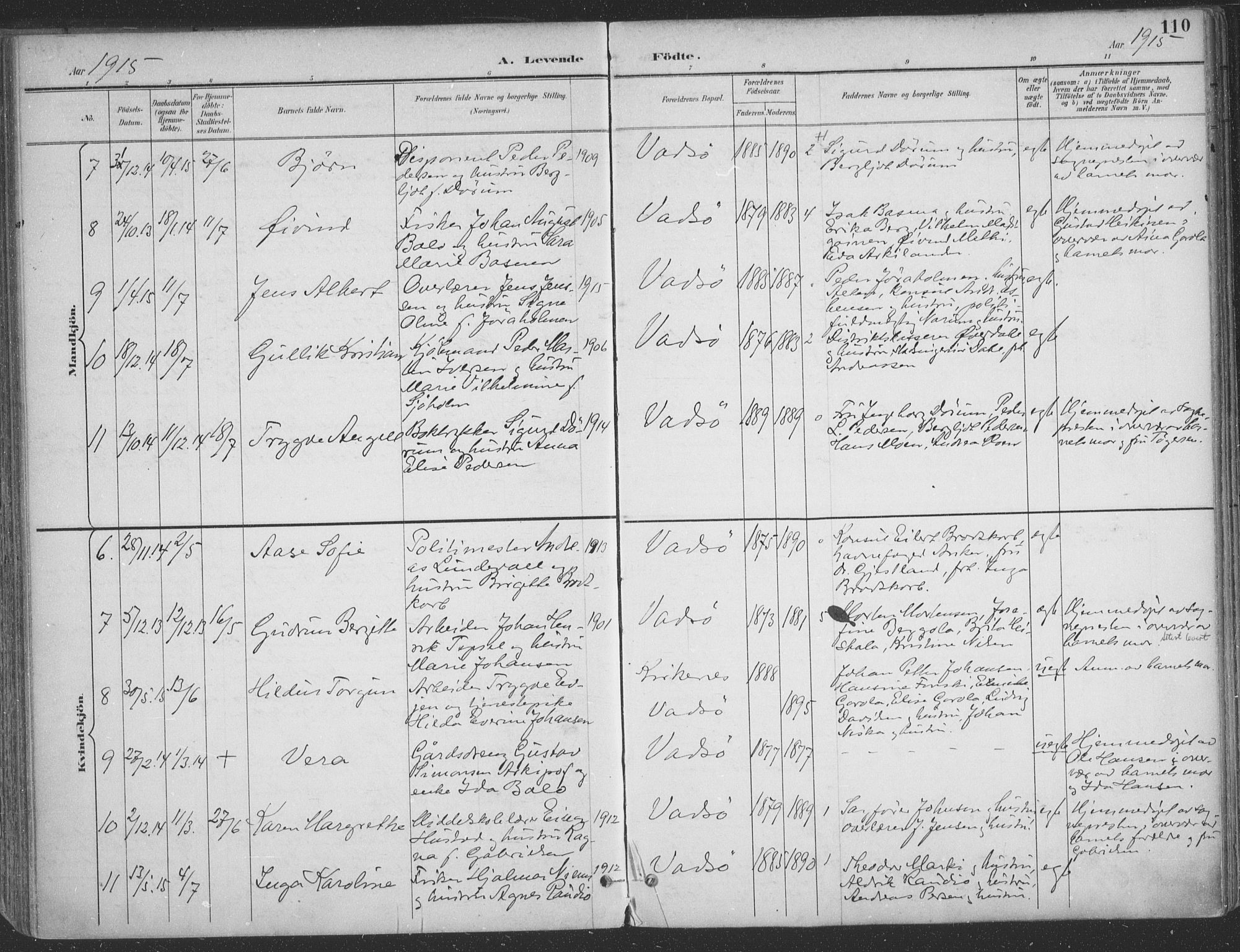 Vadsø sokneprestkontor, SATØ/S-1325/H/Ha/L0007kirke: Parish register (official) no. 7, 1896-1916, p. 110