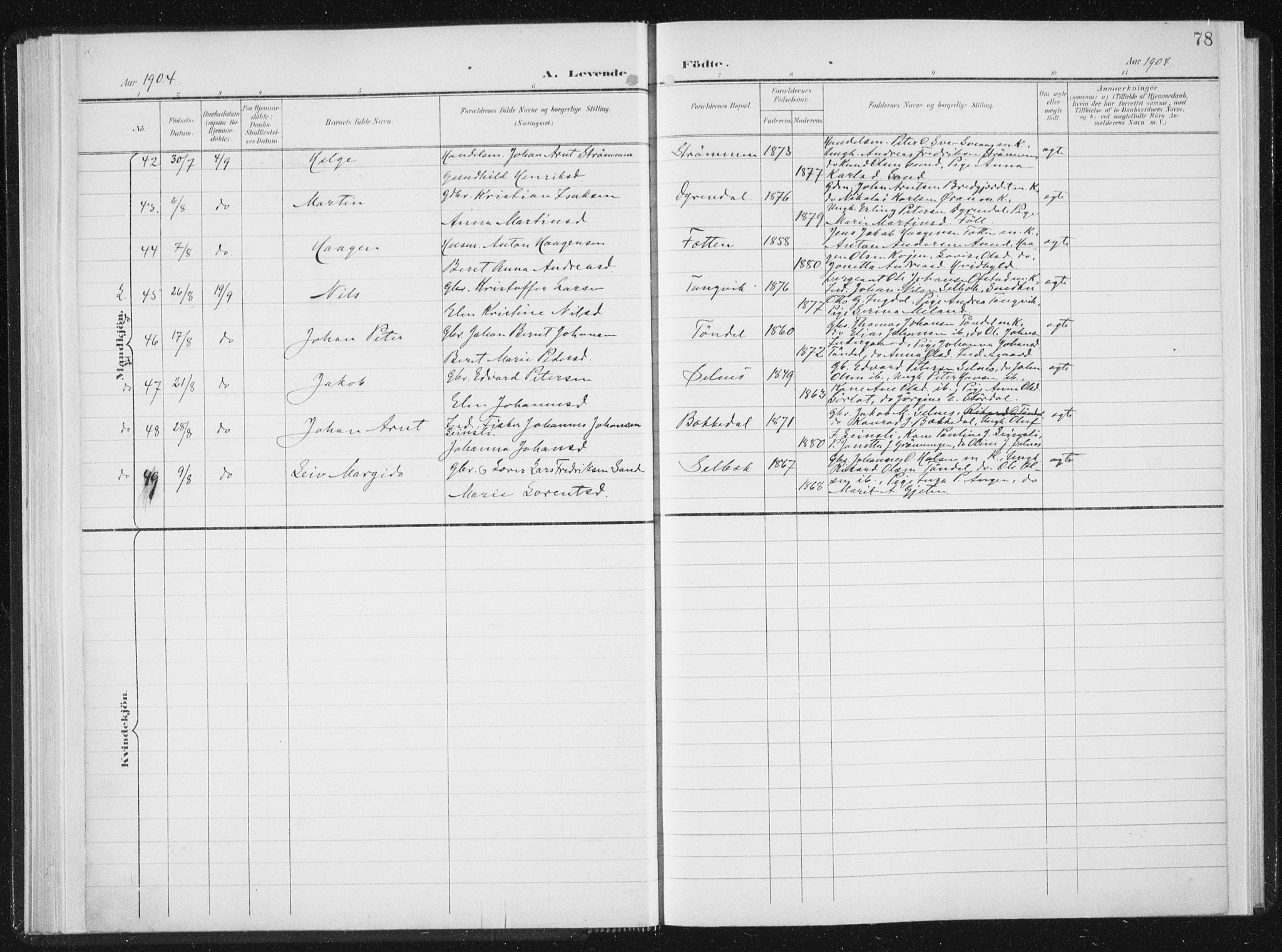 Ministerialprotokoller, klokkerbøker og fødselsregistre - Sør-Trøndelag, AV/SAT-A-1456/647/L0635: Parish register (official) no. 647A02, 1896-1911, p. 78