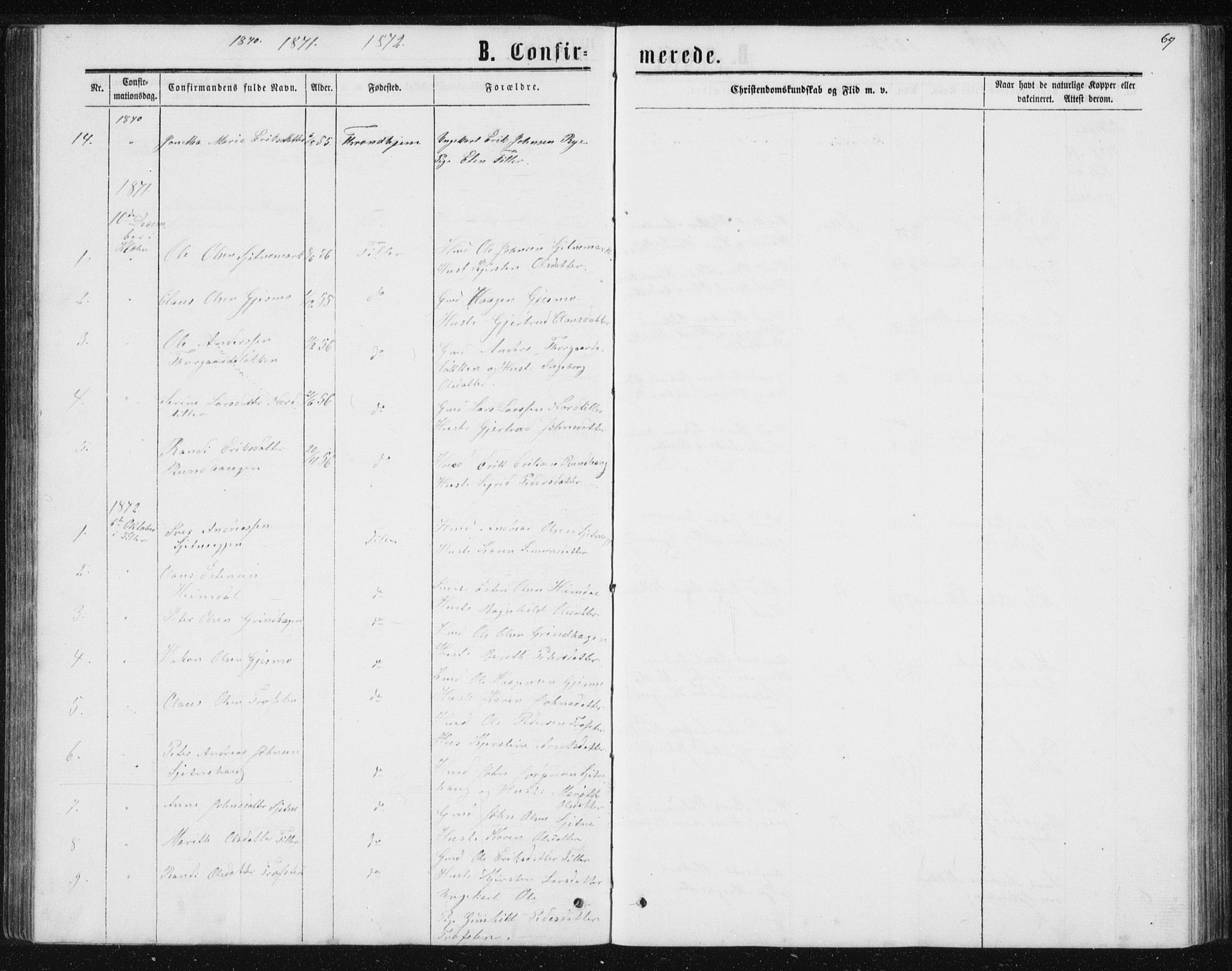 Ministerialprotokoller, klokkerbøker og fødselsregistre - Sør-Trøndelag, AV/SAT-A-1456/621/L0459: Parish register (copy) no. 621C02, 1866-1895, p. 69