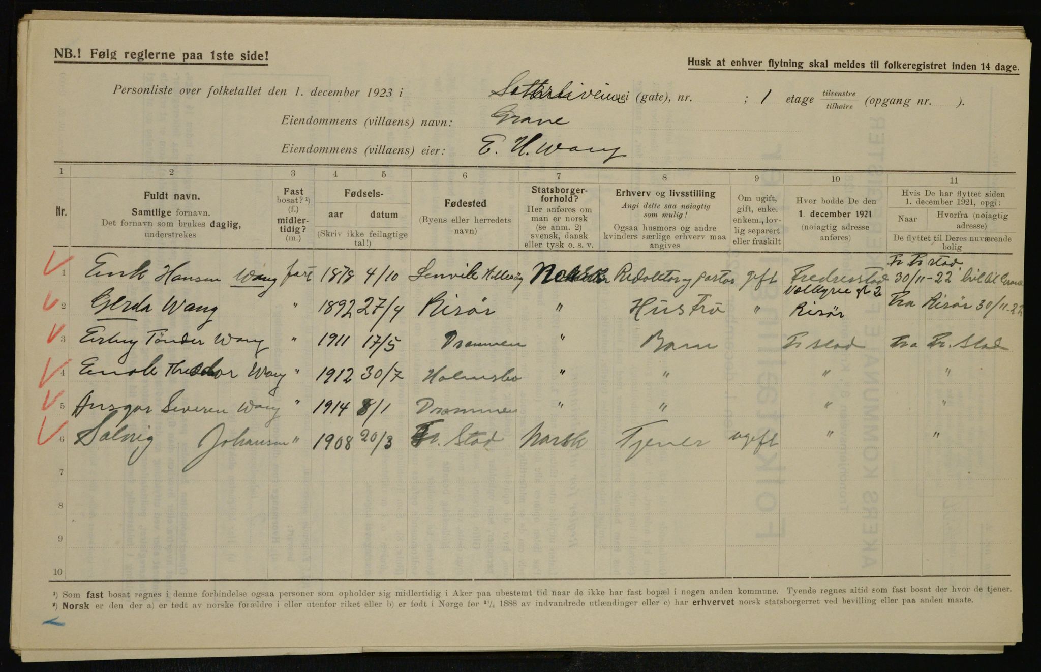 , Municipal Census 1923 for Aker, 1923, p. 46236