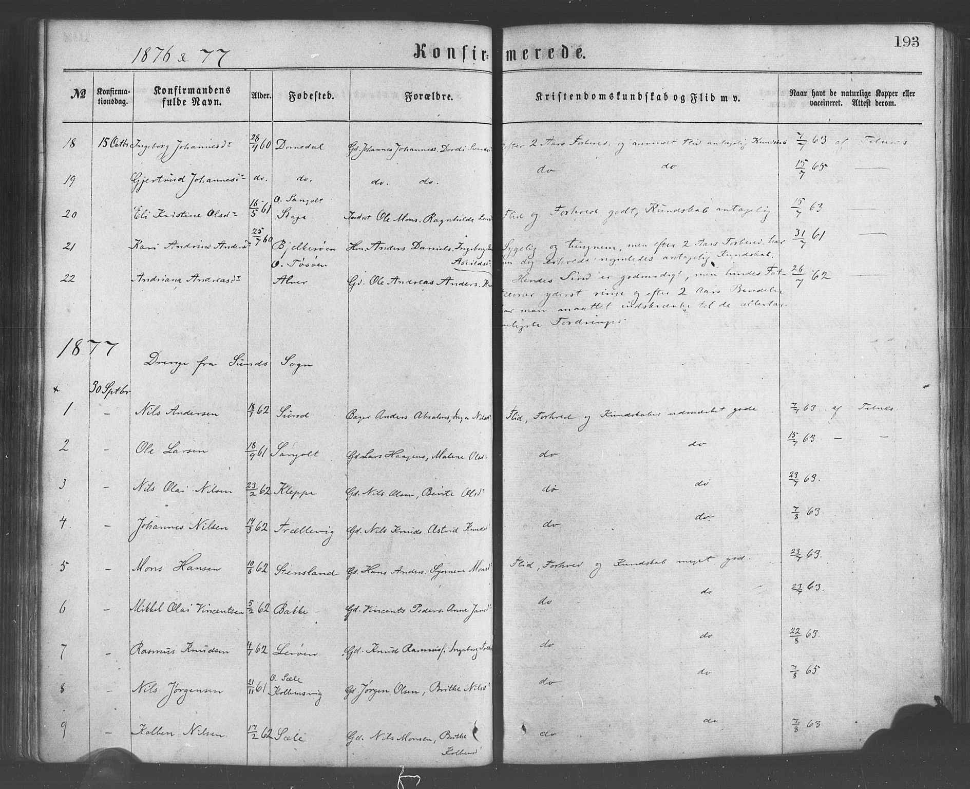 Sund sokneprestembete, SAB/A-99930: Parish register (official) no. A 15, 1867-1881, p. 193