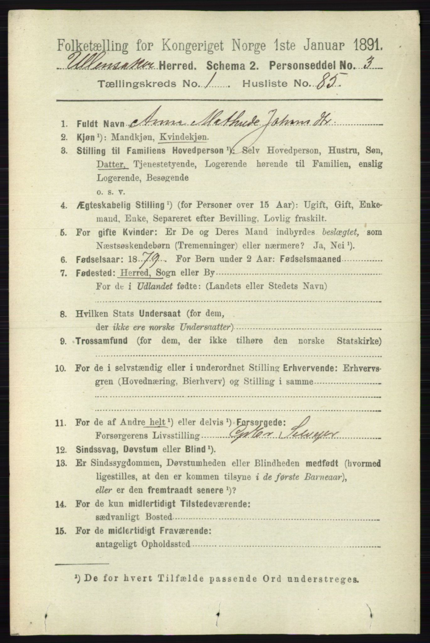 RA, 1891 census for 0235 Ullensaker, 1891, p. 616