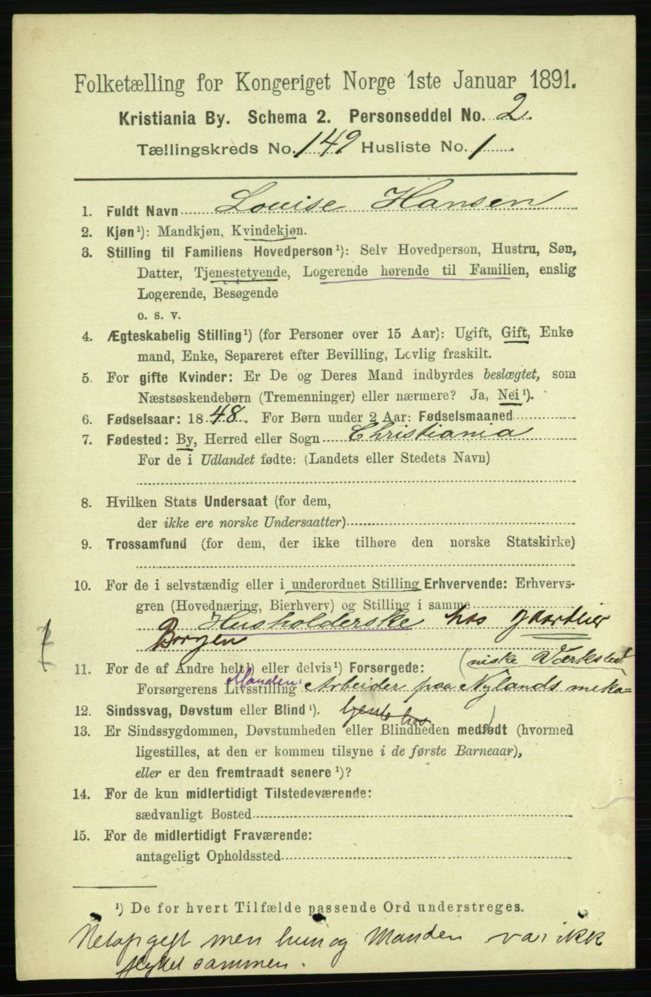 RA, 1891 census for 0301 Kristiania, 1891, p. 83149