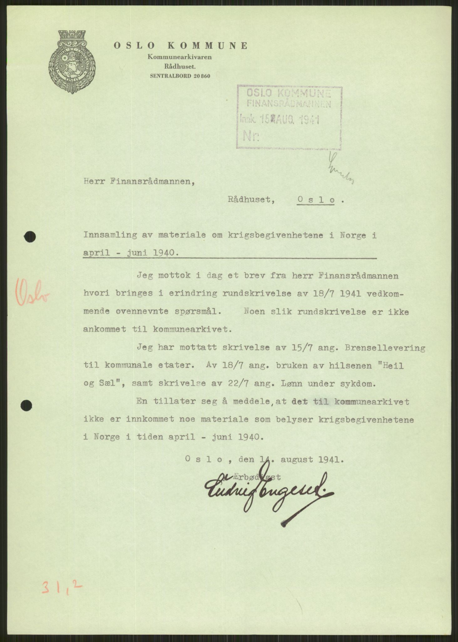 Forsvaret, Forsvarets krigshistoriske avdeling, AV/RA-RAFA-2017/Y/Ya/L0013: II-C-11-31 - Fylkesmenn.  Rapporter om krigsbegivenhetene 1940., 1940, p. 592