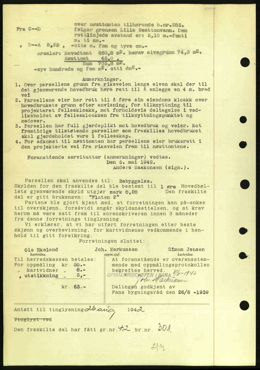 Midhordland sorenskriveri, SAB/A-3001/1/G/Gb/Gbj/L0014: Mortgage book no. A26-28, 1942-1942, Diary no: : 3657/1942