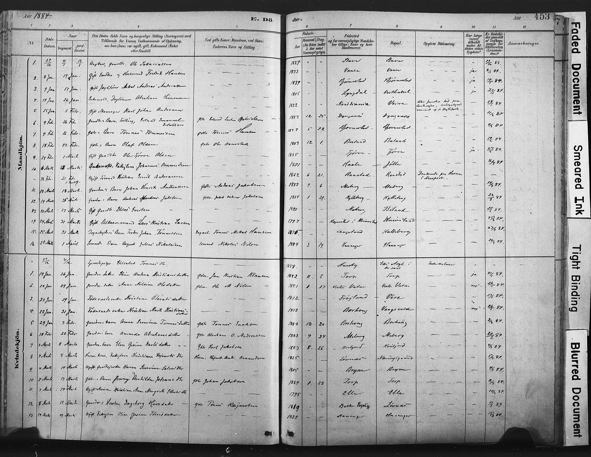 Lista sokneprestkontor, AV/SAK-1111-0027/F/Fa/L0012: Parish register (official) no. A 12, 1879-1903, p. 453