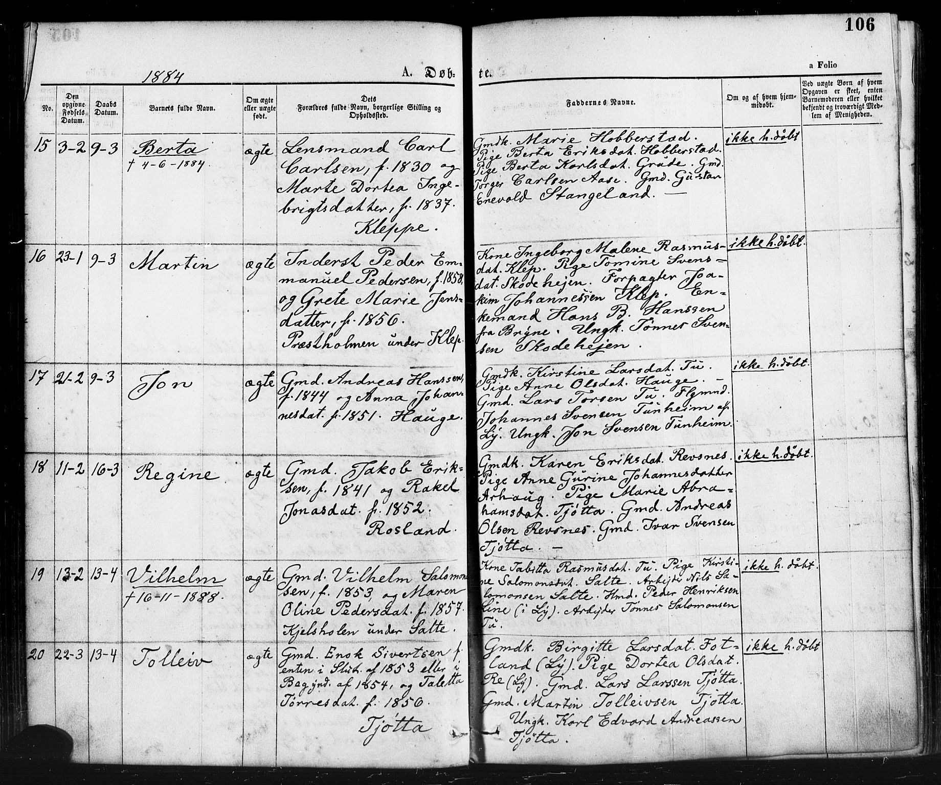 Klepp sokneprestkontor, AV/SAST-A-101803/001/3/30BA/L0006: Parish register (official) no. A 6, 1871-1885, p. 106