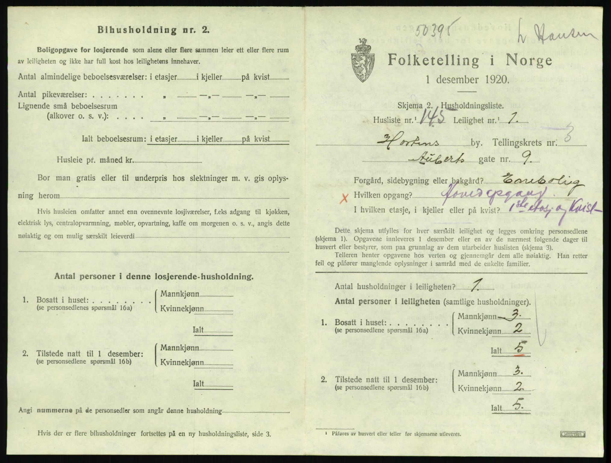 SAKO, 1920 census for Horten, 1920, p. 4607