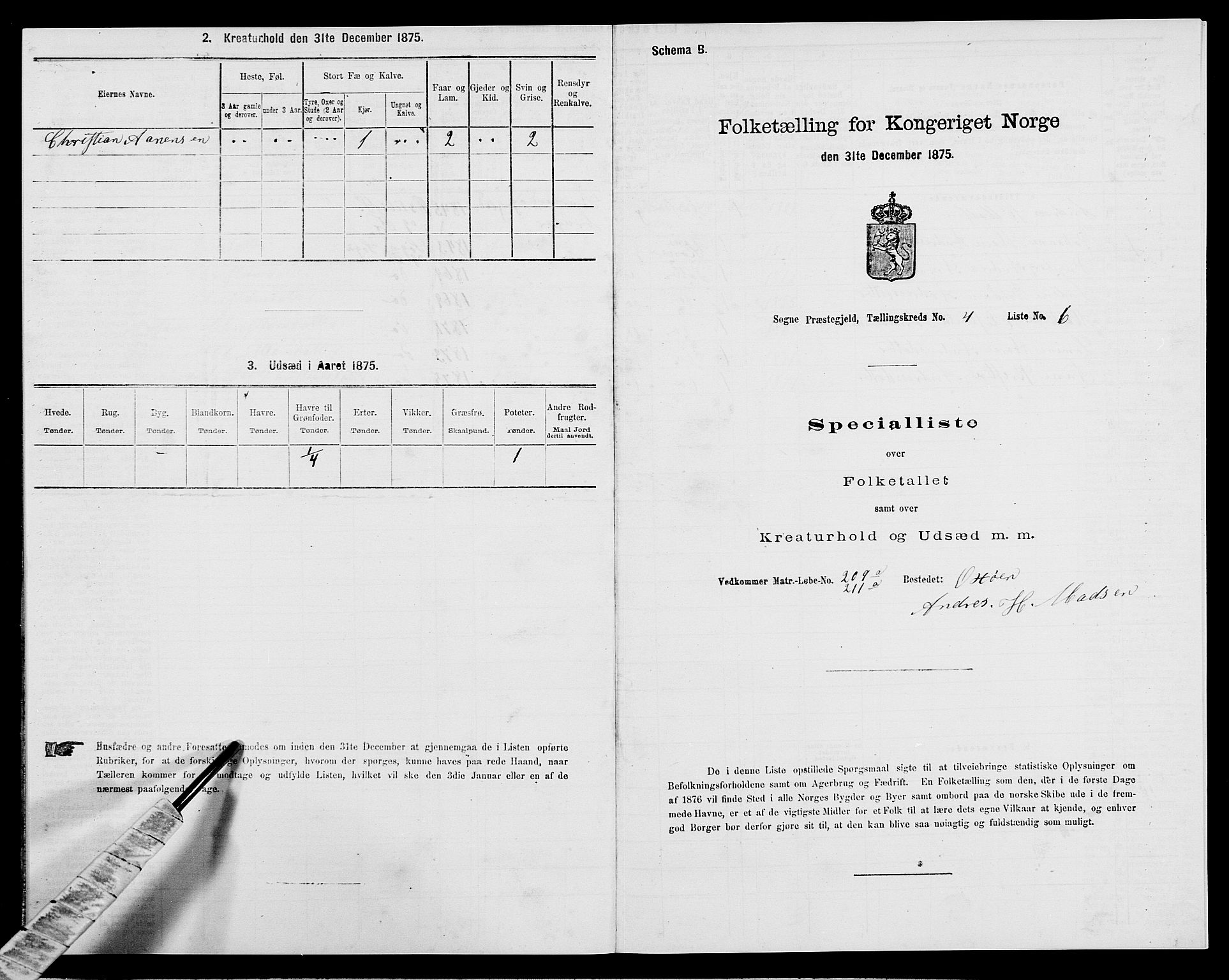 SAK, 1875 census for 1018P Søgne, 1875, p. 349