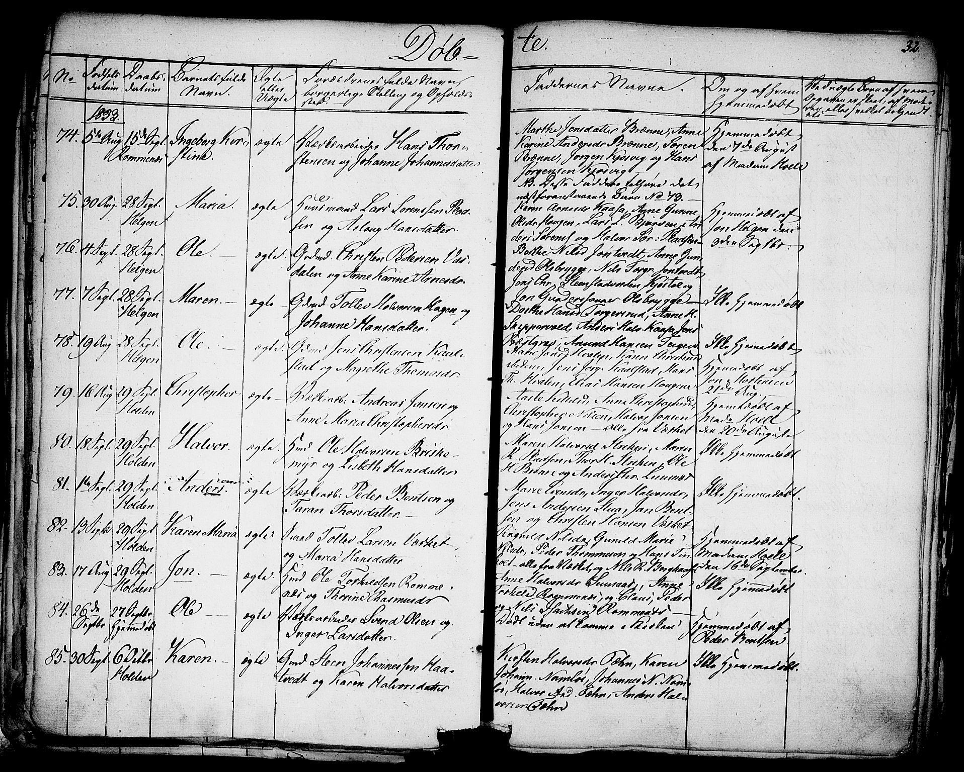 Holla kirkebøker, AV/SAKO-A-272/F/Fa/L0004: Parish register (official) no. 4, 1830-1848, p. 32