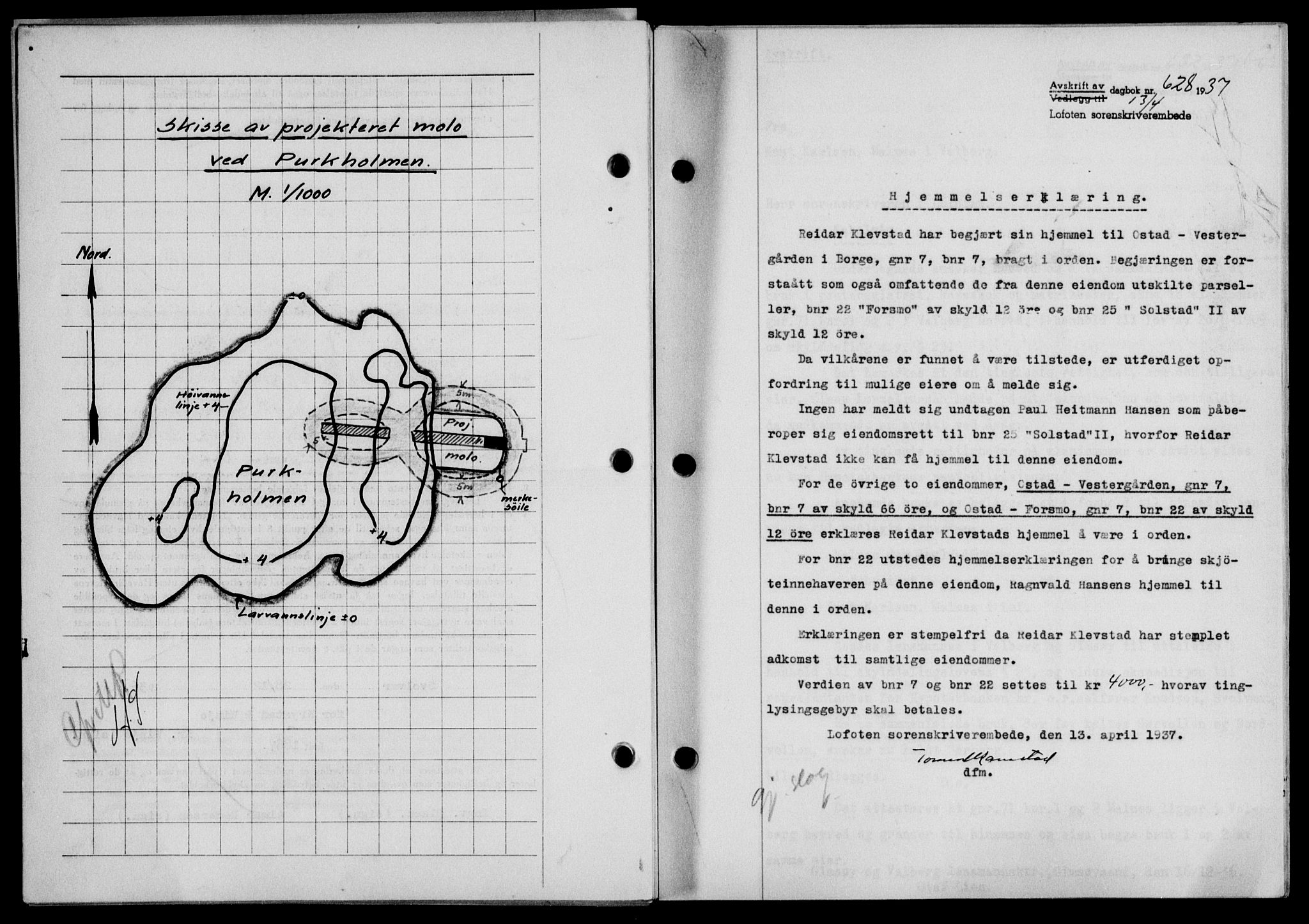 Lofoten sorenskriveri, SAT/A-0017/1/2/2C/L0002a: Mortgage book no. 2a, 1937-1937, Diary no: : 628/1937
