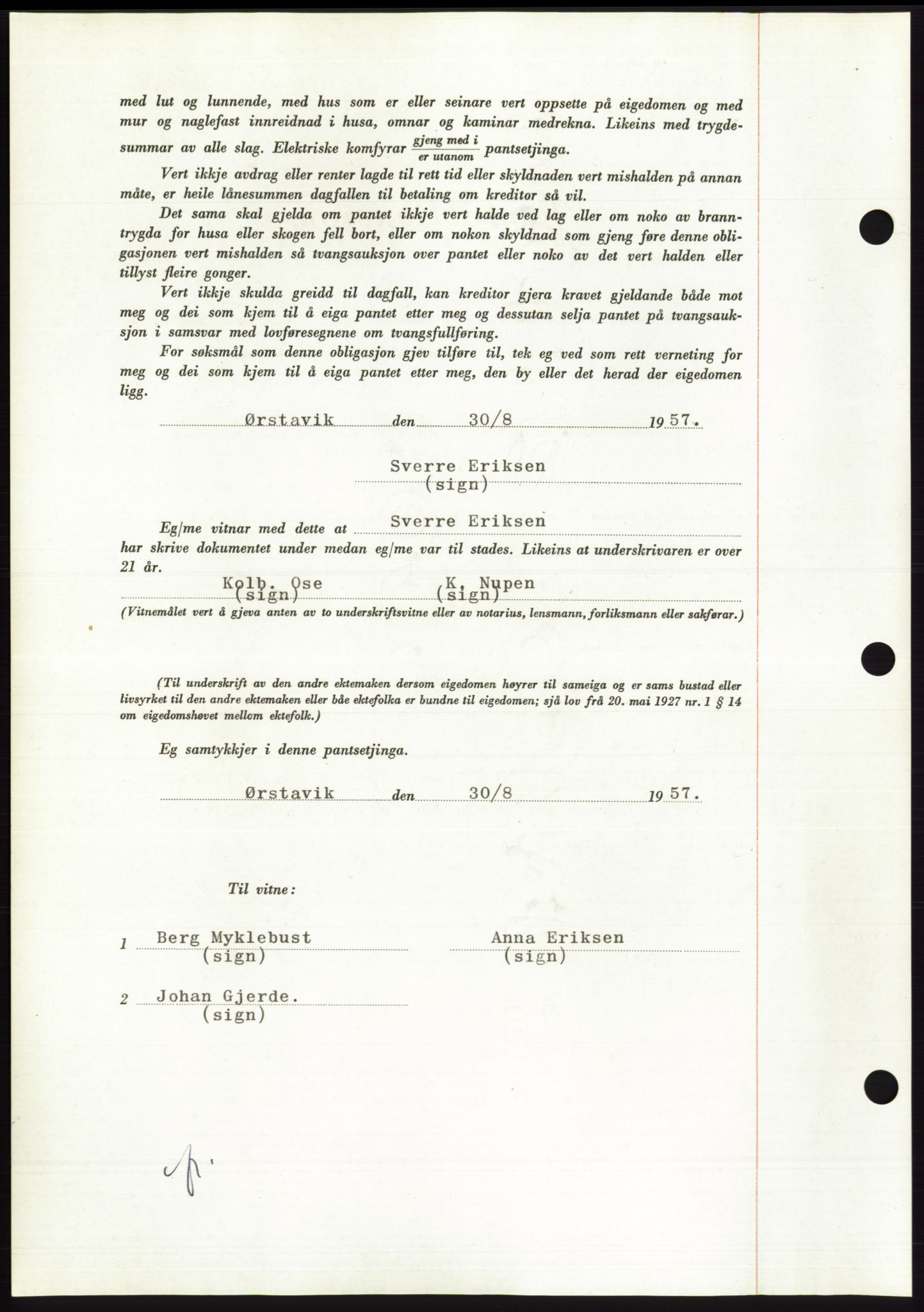 Søre Sunnmøre sorenskriveri, AV/SAT-A-4122/1/2/2C/L0130: Mortgage book no. 18B, 1957-1958, Diary no: : 2052/1957