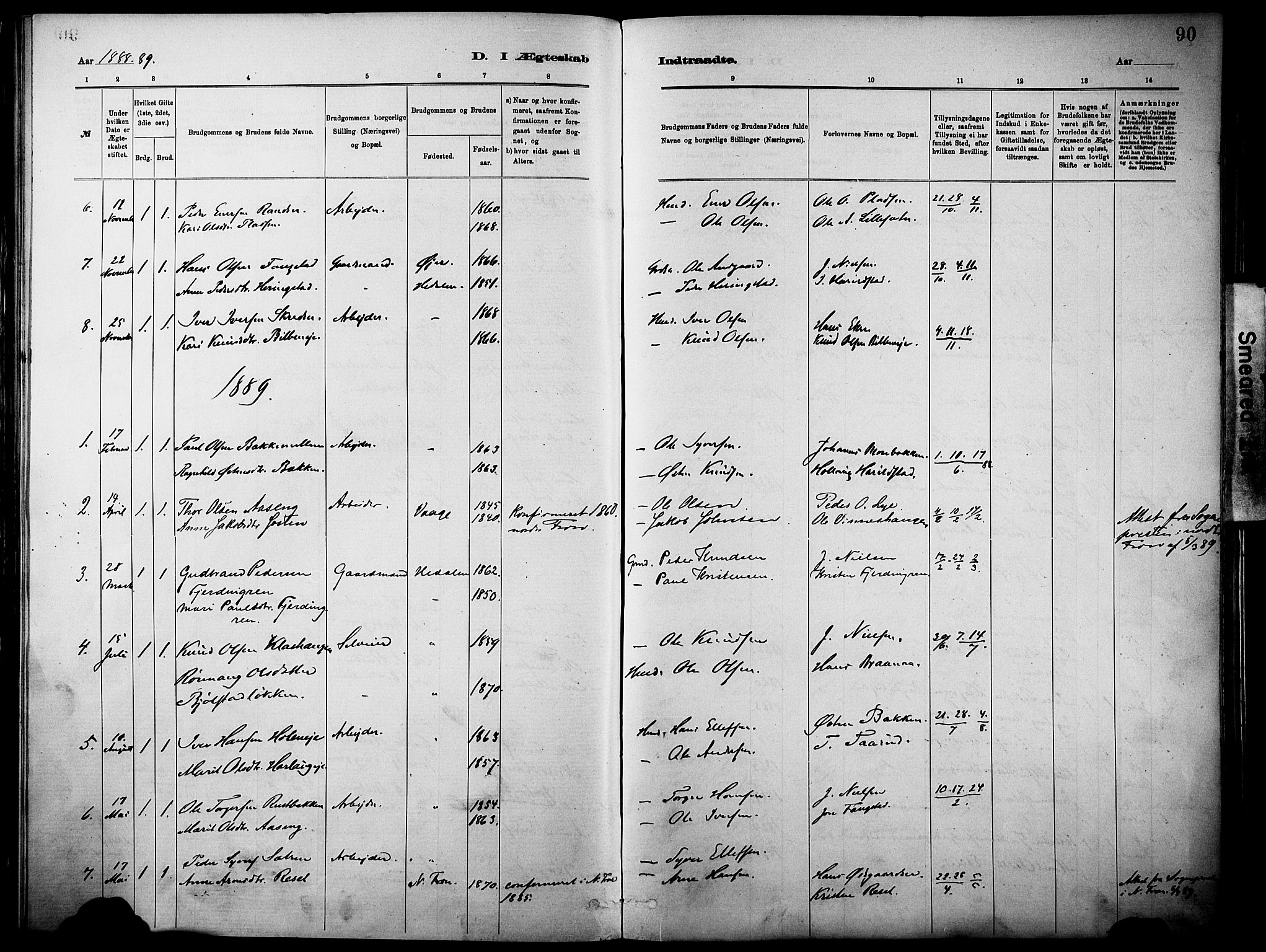 Vågå prestekontor, SAH/PREST-076/H/Ha/Haa/L0010: Parish register (official) no. 10, 1887-1904, p. 90
