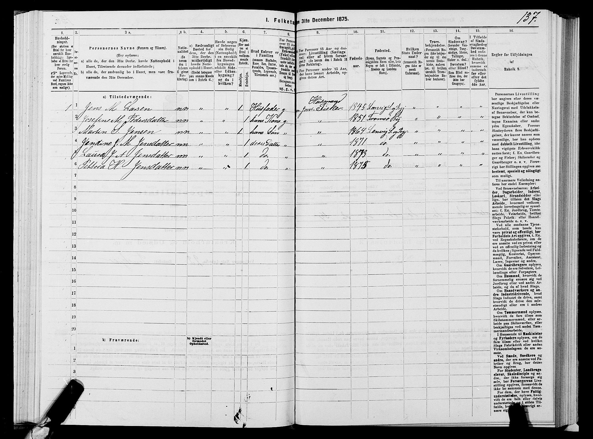 SATØ, 1875 census for 1931P Lenvik, 1875, p. 1137