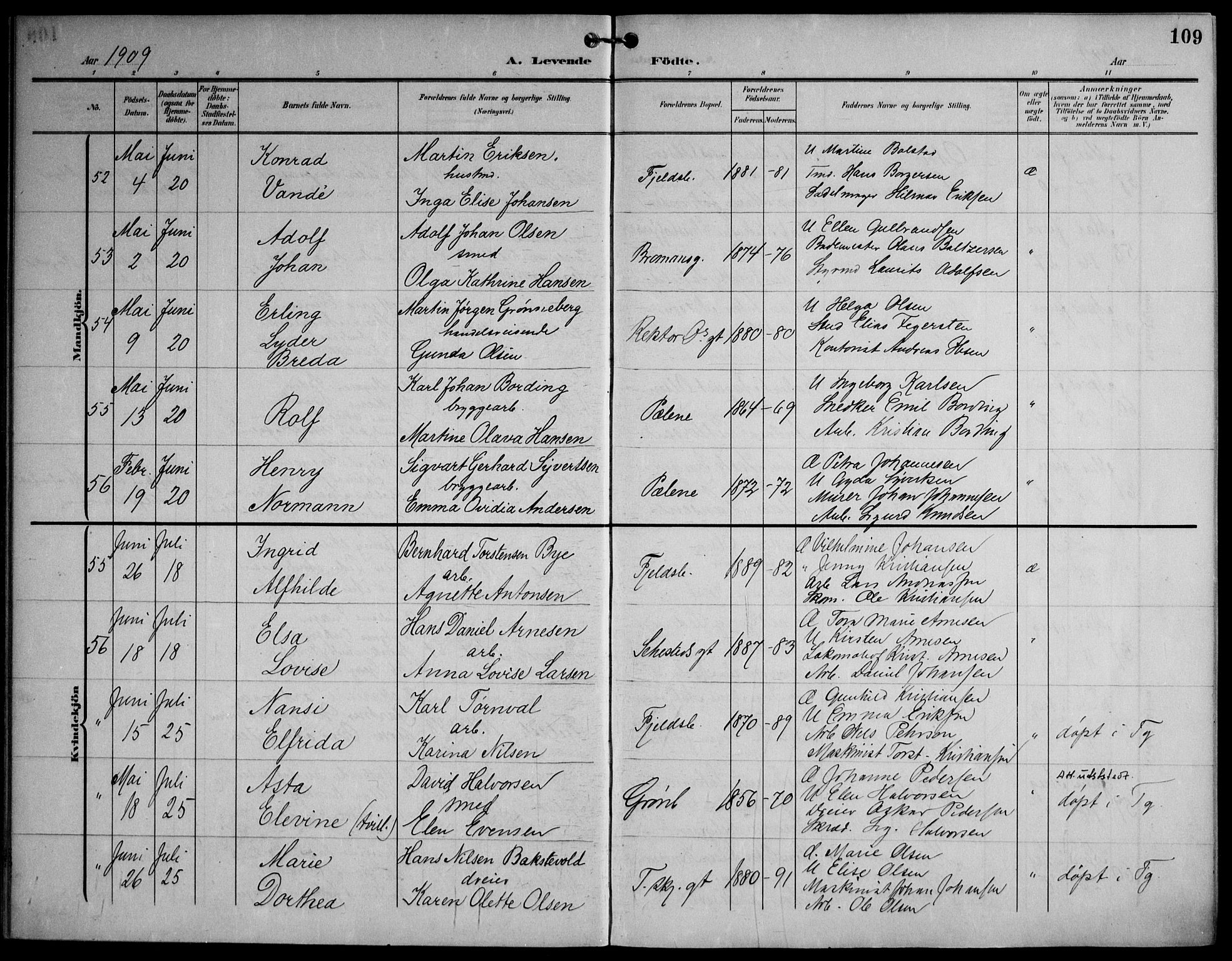 Strømsø kirkebøker, AV/SAKO-A-246/F/Fa/L0026: Parish register (official) no. I 26, 1905-1914, p. 109