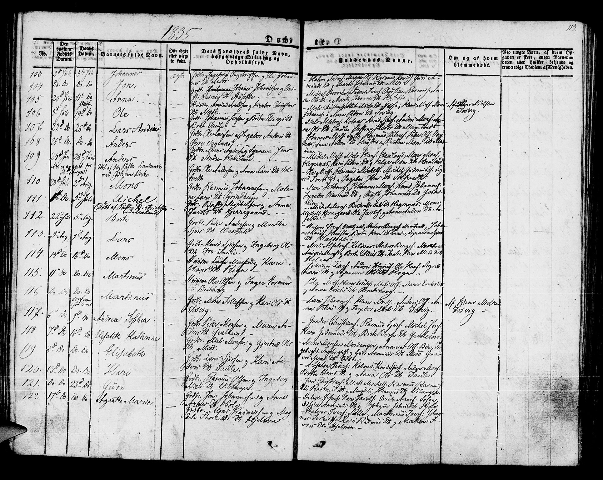 Manger sokneprestembete, SAB/A-76801/H/Haa: Parish register (official) no. A 4, 1824-1838, p. 113