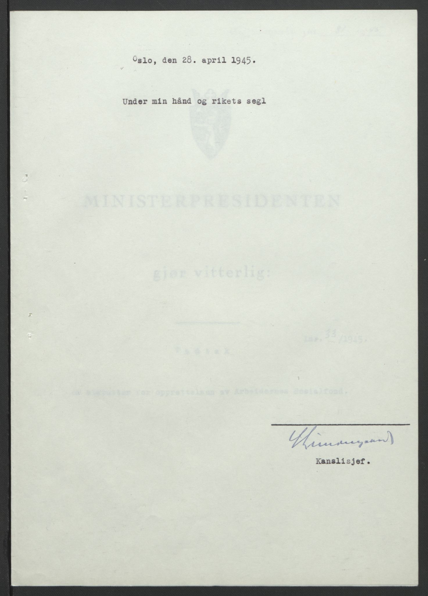 NS-administrasjonen 1940-1945 (Statsrådsekretariatet, de kommisariske statsråder mm), RA/S-4279/D/Db/L0101/0001: -- / Lover og vedtak, 1945, p. 257