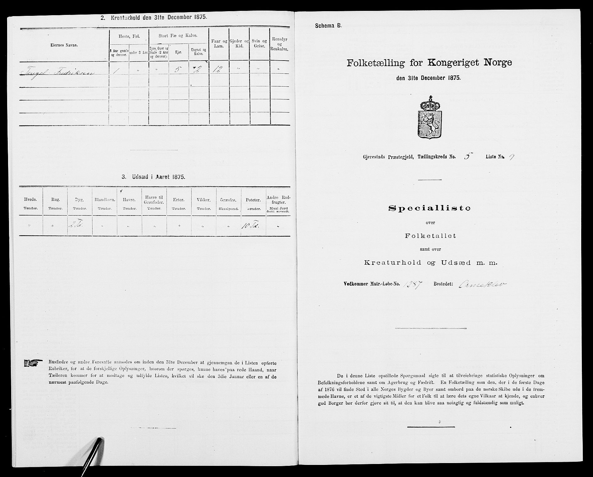 SAK, 1875 census for 0911P Gjerstad, 1875, p. 531