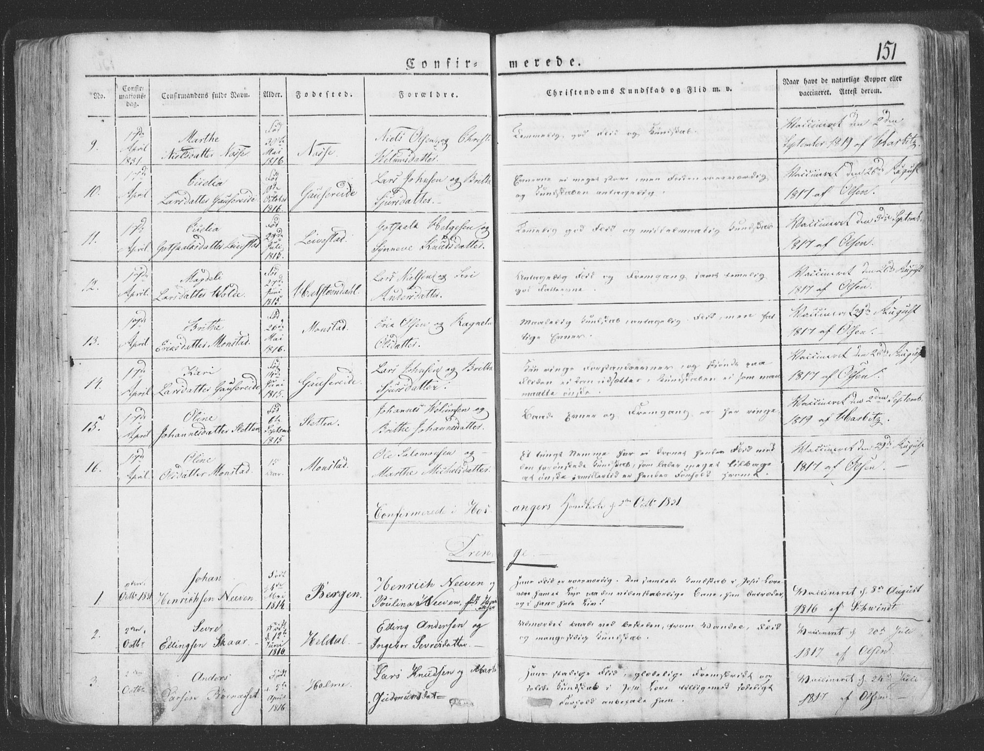 Hosanger sokneprestembete, AV/SAB-A-75801/H/Haa: Parish register (official) no. A 6, 1824-1835, p. 151