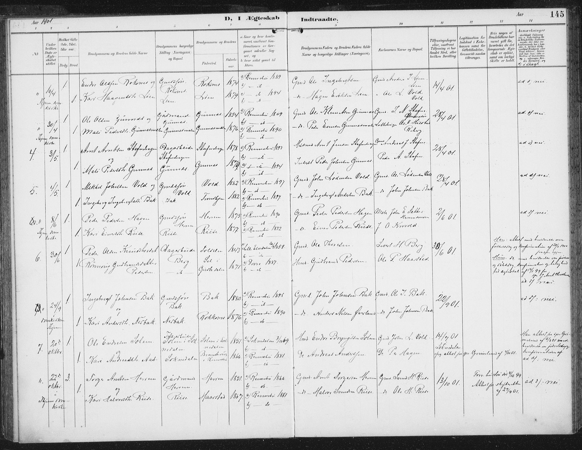 Ministerialprotokoller, klokkerbøker og fødselsregistre - Sør-Trøndelag, AV/SAT-A-1456/674/L0872: Parish register (official) no. 674A04, 1897-1907, p. 145