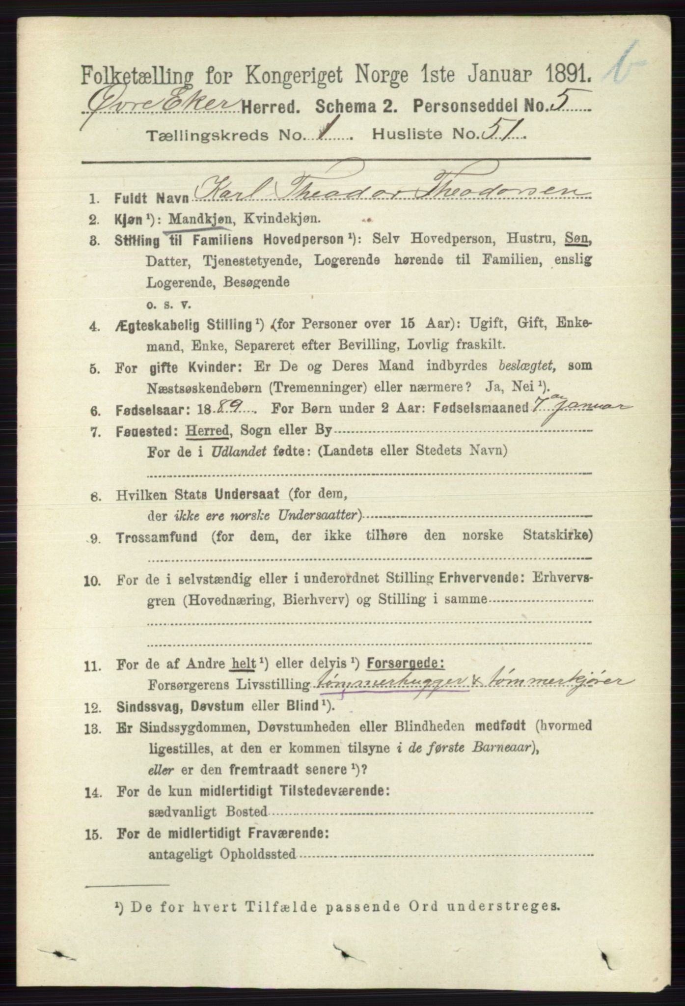 RA, 1891 census for 0624 Øvre Eiker, 1891, p. 8111