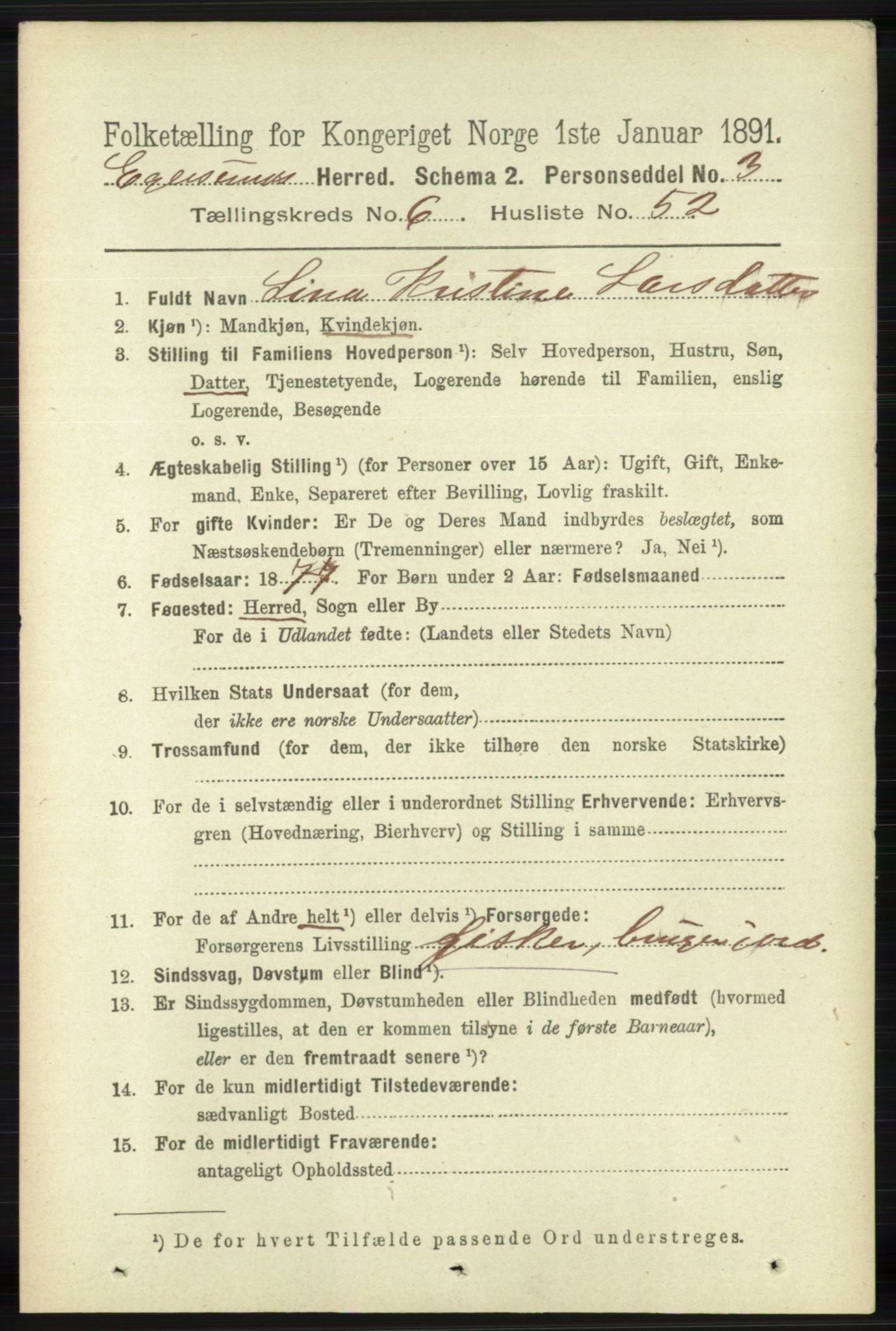 RA, 1891 census for 1116 Eigersund herred, 1891, p. 2591