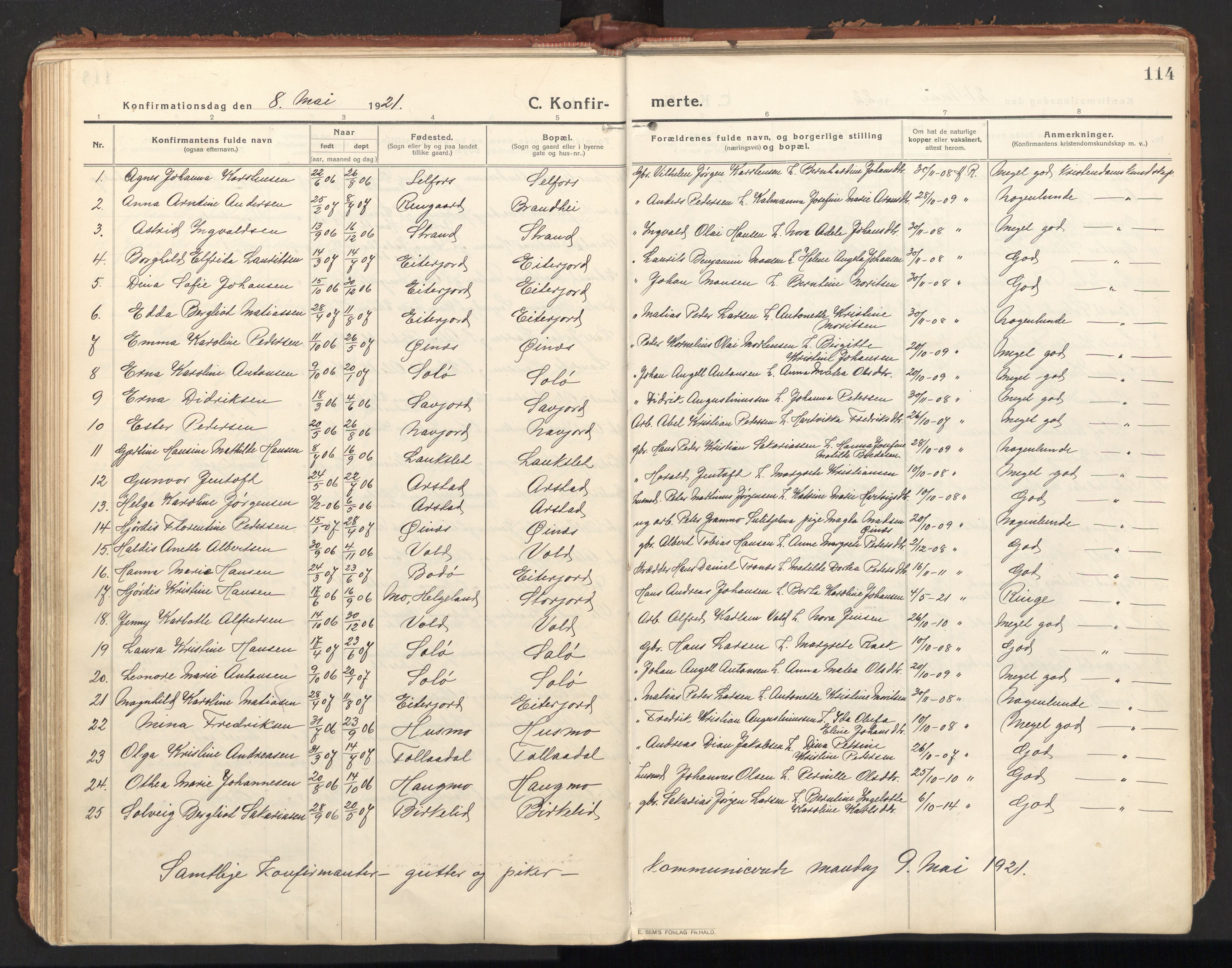 Ministerialprotokoller, klokkerbøker og fødselsregistre - Nordland, SAT/A-1459/846/L0650: Parish register (official) no. 846A08, 1916-1935, p. 114