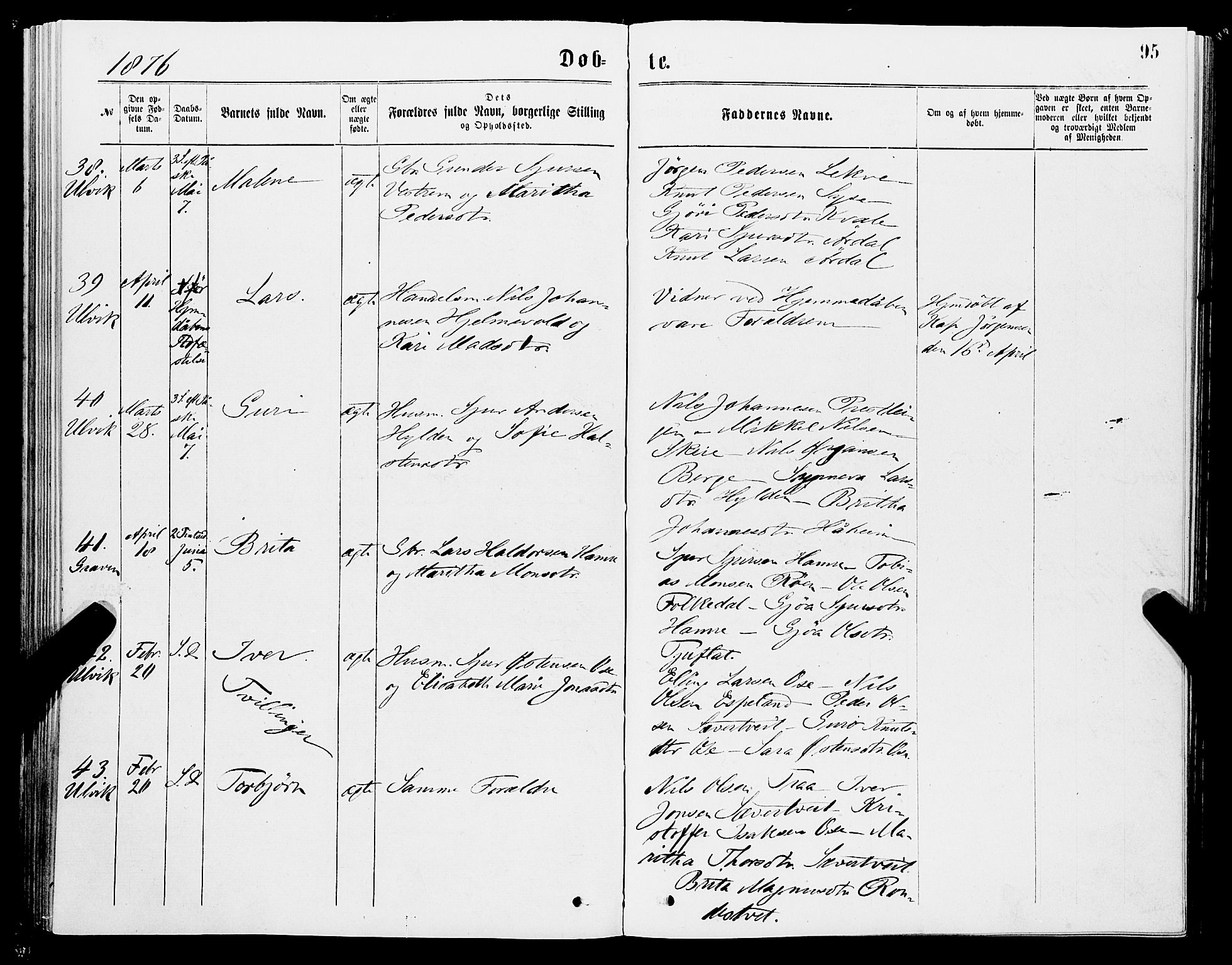 Ulvik sokneprestembete, AV/SAB-A-78801/H/Haa: Parish register (official) no. A 16, 1870-1878, p. 95