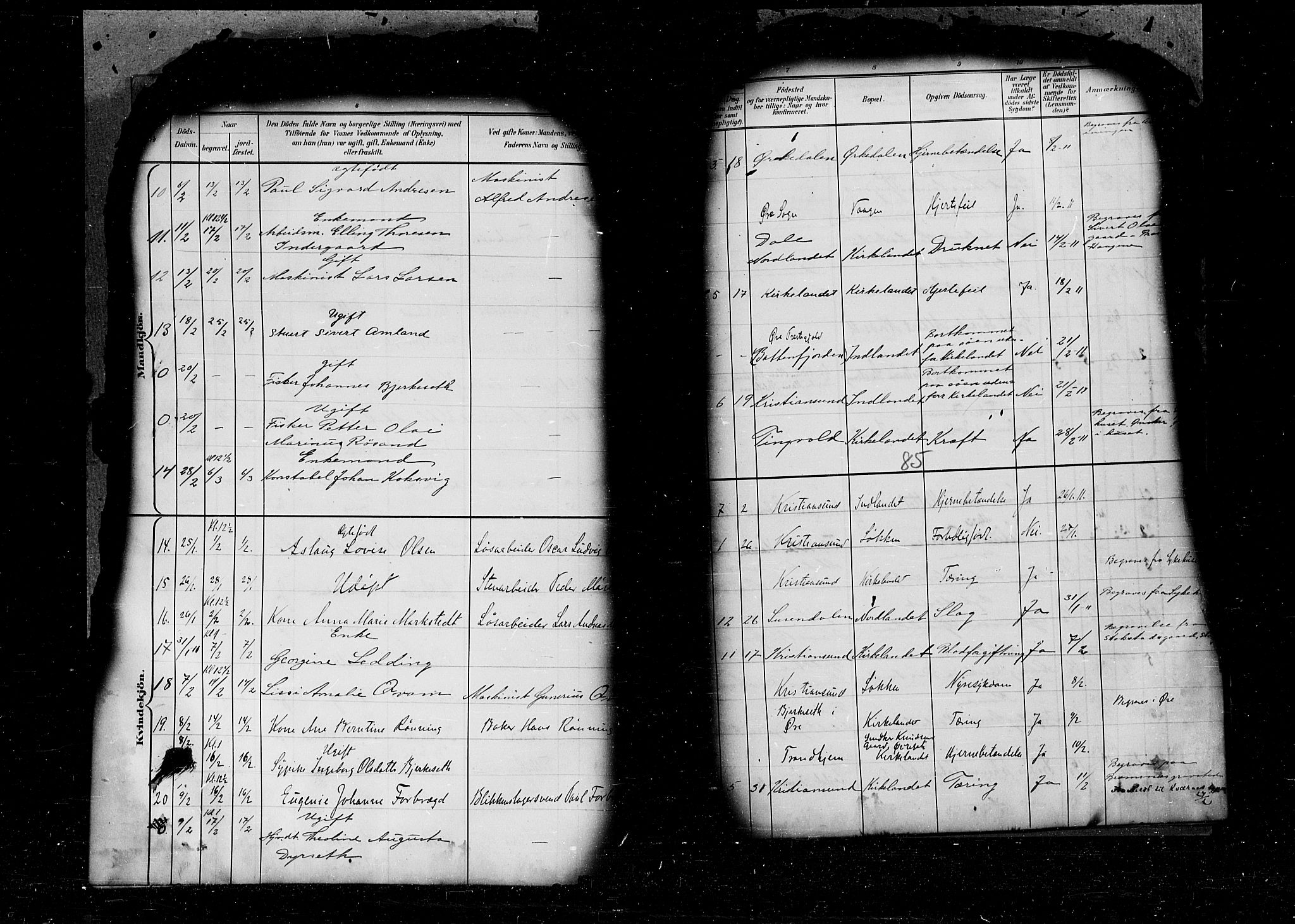 Kristiansund sokneprestkontor, AV/SAT-A-1068/1/I/I1: Parish register (official) no. 6e, 1901-1916, p. 85