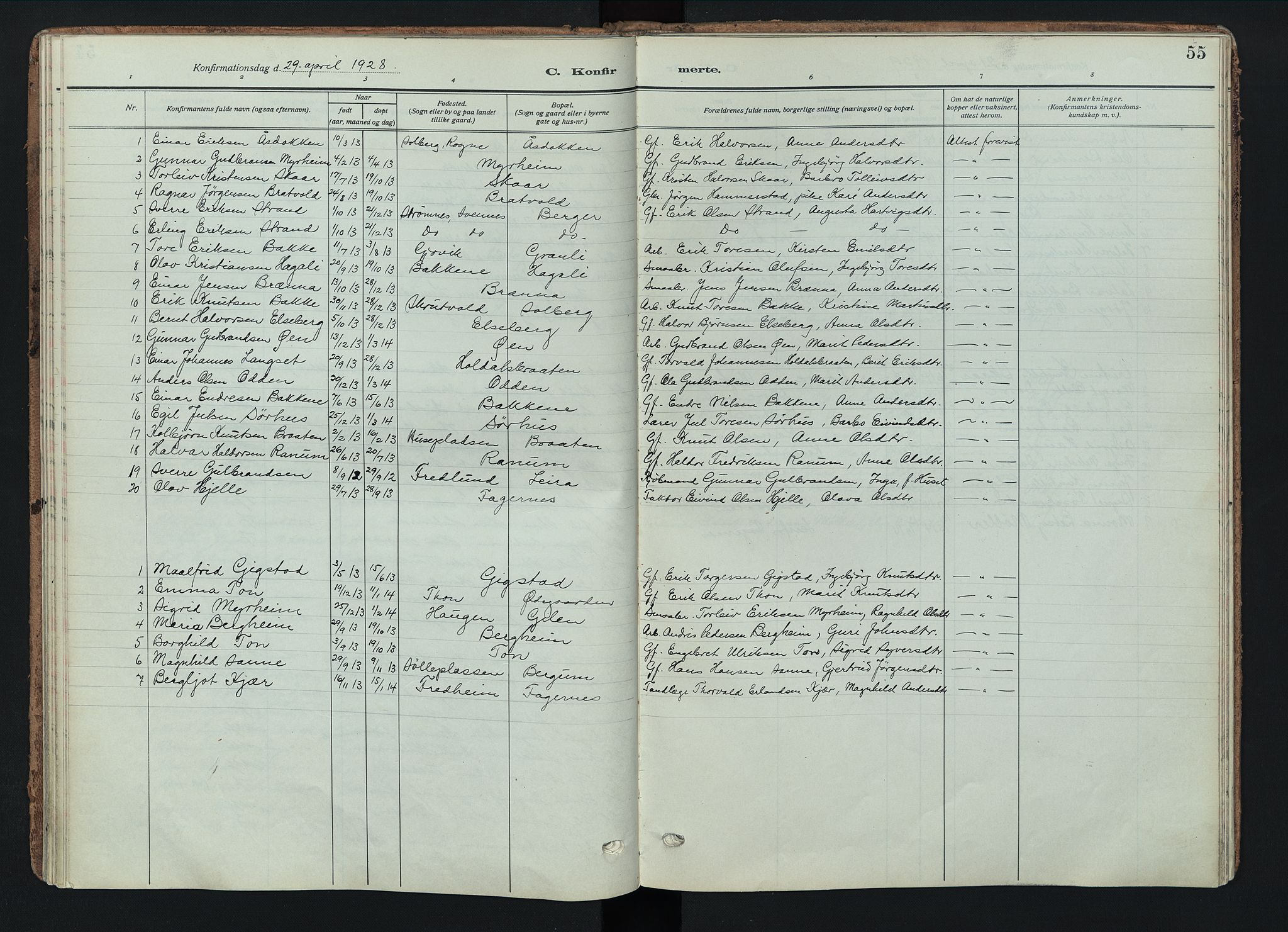 Nord-Aurdal prestekontor, AV/SAH-PREST-132/H/Ha/Haa/L0018: Parish register (official) no. 18, 1915-1935, p. 55