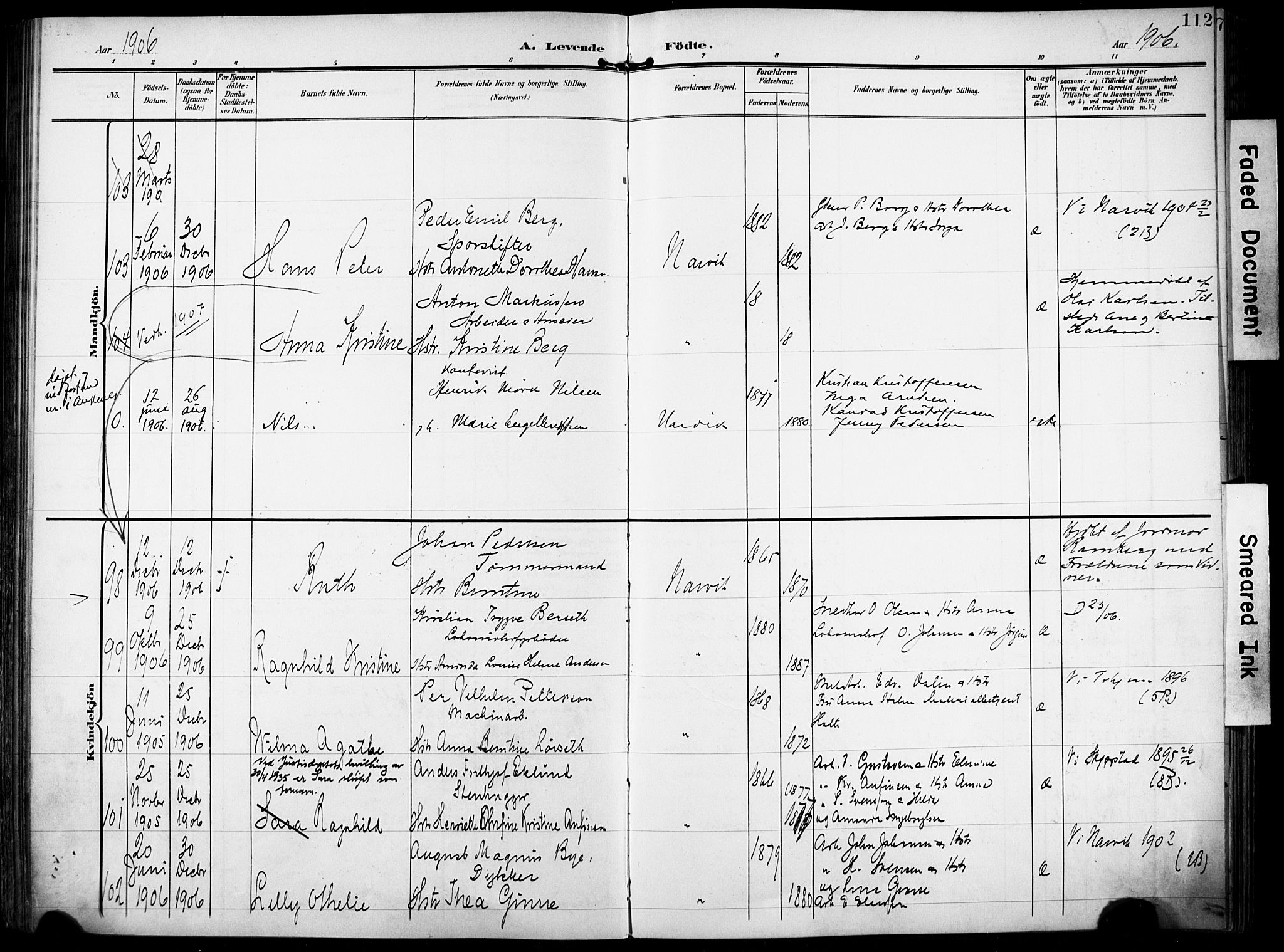 Ministerialprotokoller, klokkerbøker og fødselsregistre - Nordland, AV/SAT-A-1459/871/L0994: Parish register (official) no. 871A10, 1902-1910, p. 112