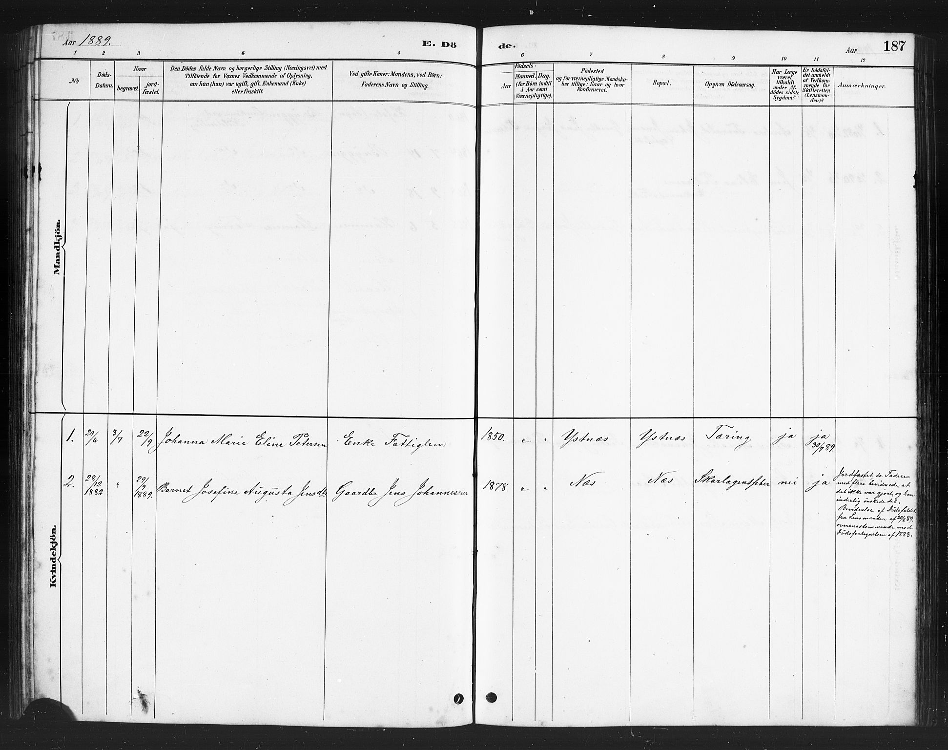 Ministerialprotokoller, klokkerbøker og fødselsregistre - Nordland, AV/SAT-A-1459/808/L0131: Parish register (copy) no. 808C02, 1879-1919, p. 187