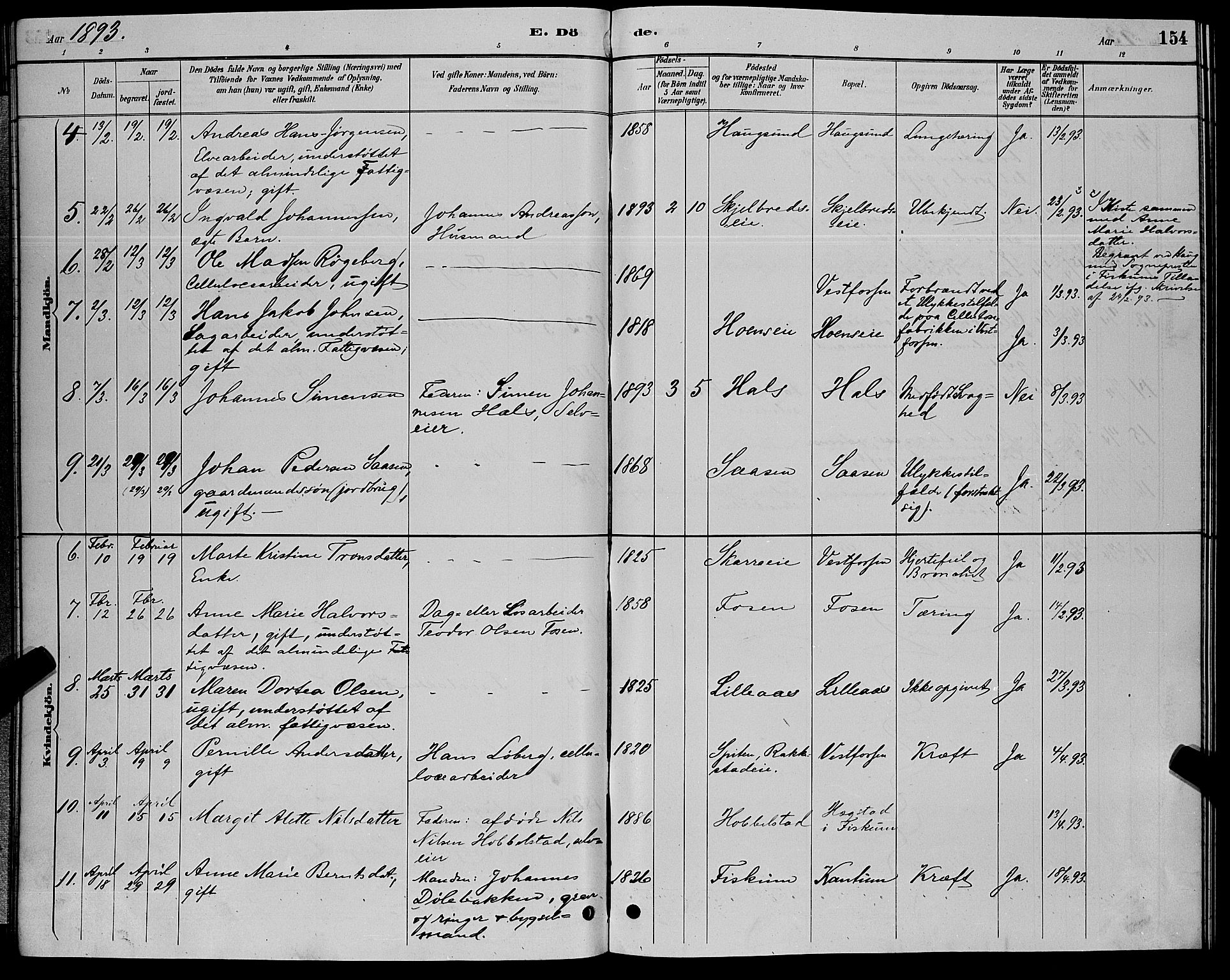 Eiker kirkebøker, SAKO/A-4/G/Ga/L0006: Parish register (copy) no. I 6, 1885-1893, p. 154