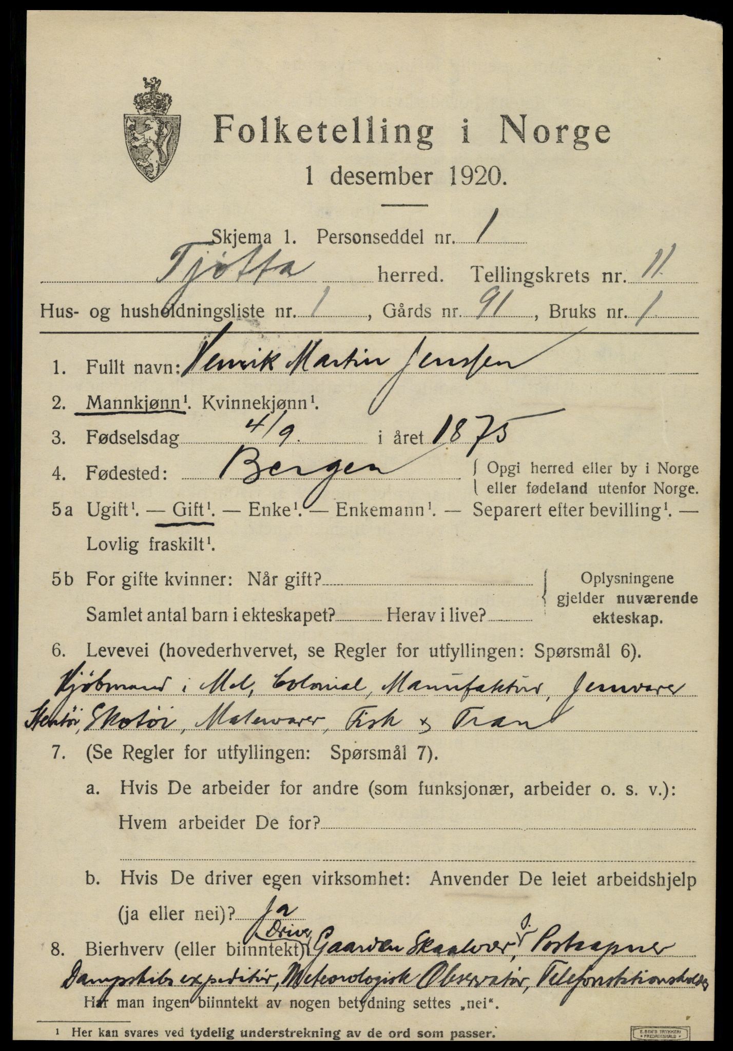 SAT, 1920 census for Tjøtta, 1920, p. 4339