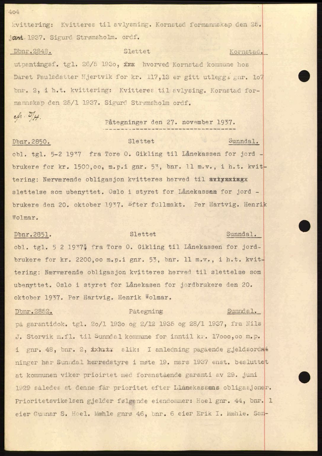 Nordmøre sorenskriveri, AV/SAT-A-4132/1/2/2Ca: Mortgage book no. C80, 1936-1939, Diary no: : 2848/1937