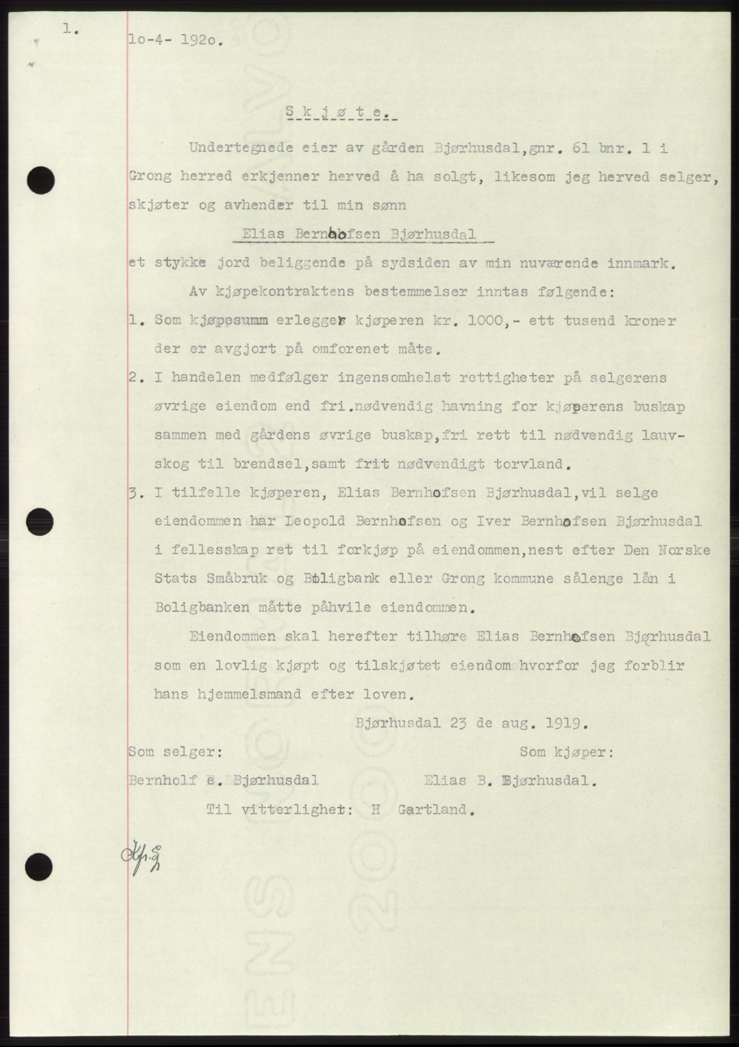 Namdal sorenskriveri, SAT/A-4133/1/2/2C: Mortgage book no. -, 1916-1921, Deed date: 10.04.1920