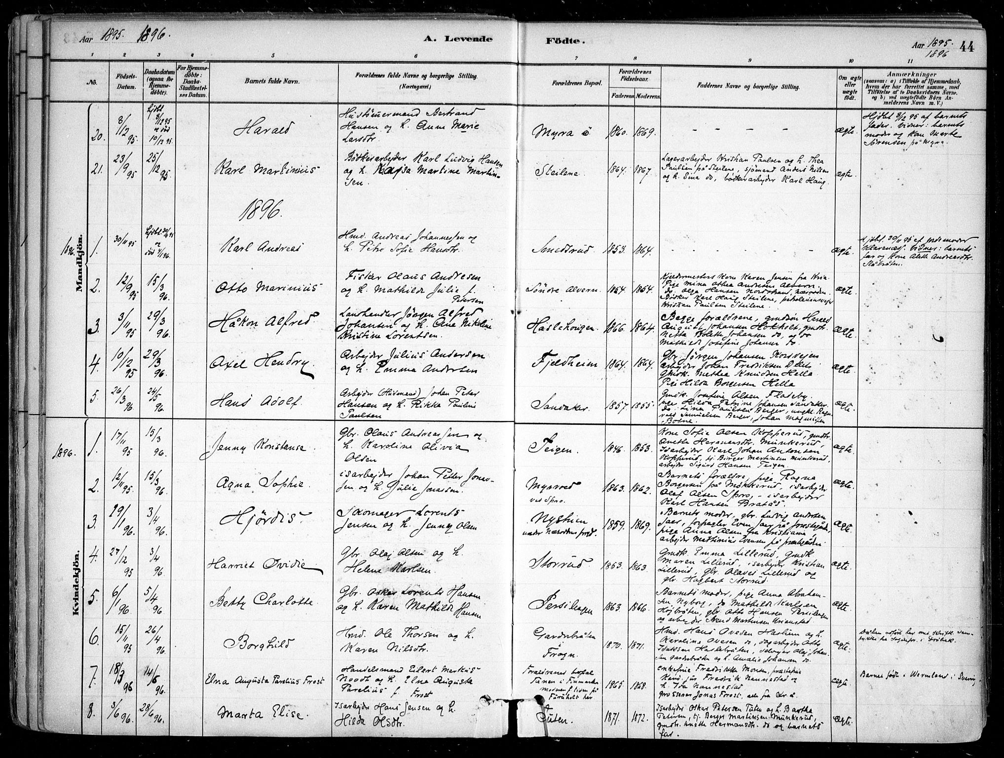 Nesodden prestekontor Kirkebøker, SAO/A-10013/F/Fa/L0009: Parish register (official) no. I 9, 1880-1915, p. 44