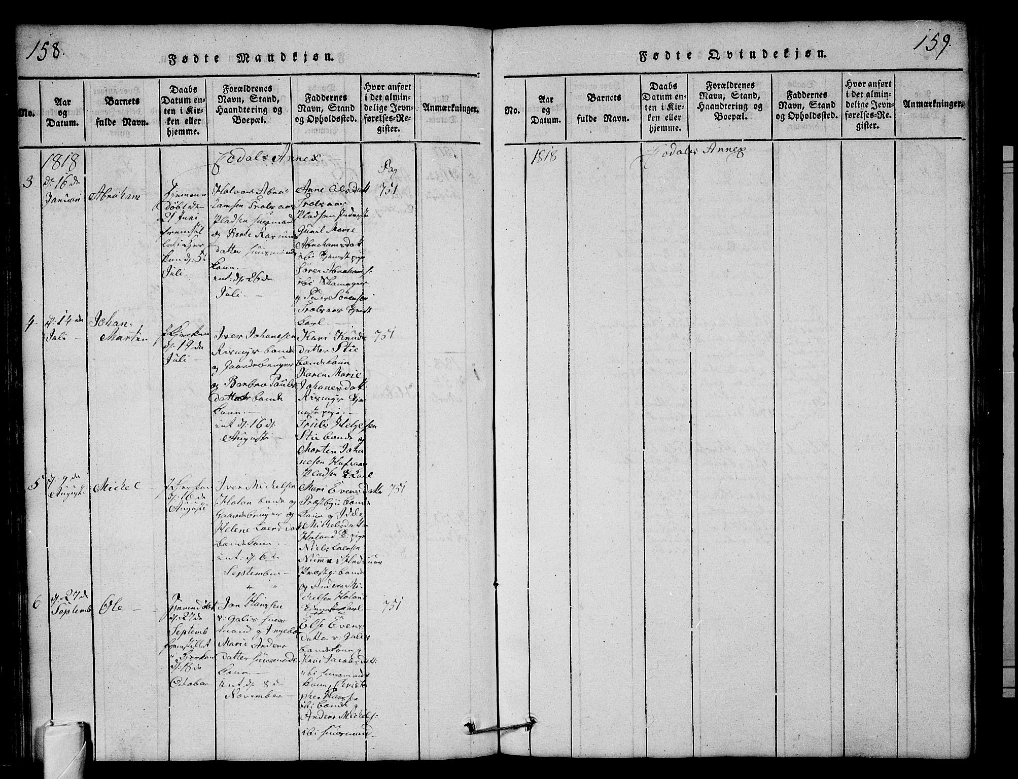 Andebu kirkebøker, SAKO/A-336/G/Ga/L0001: Parish register (copy) no. I 1 /3, 1815-1823, p. 158-159