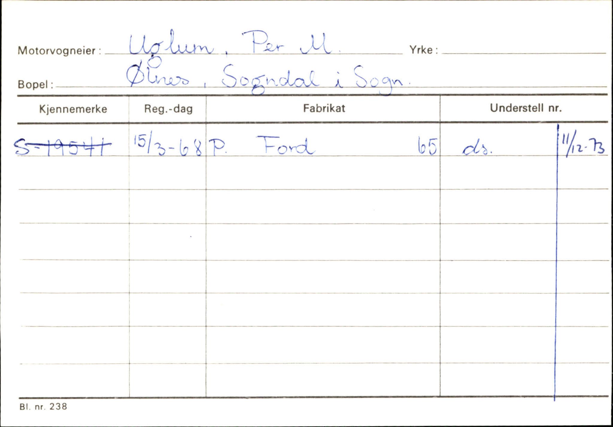 Statens vegvesen, Sogn og Fjordane vegkontor, SAB/A-5301/4/F/L0124: Eigarregister Sogndal A-U, 1945-1975, p. 2729