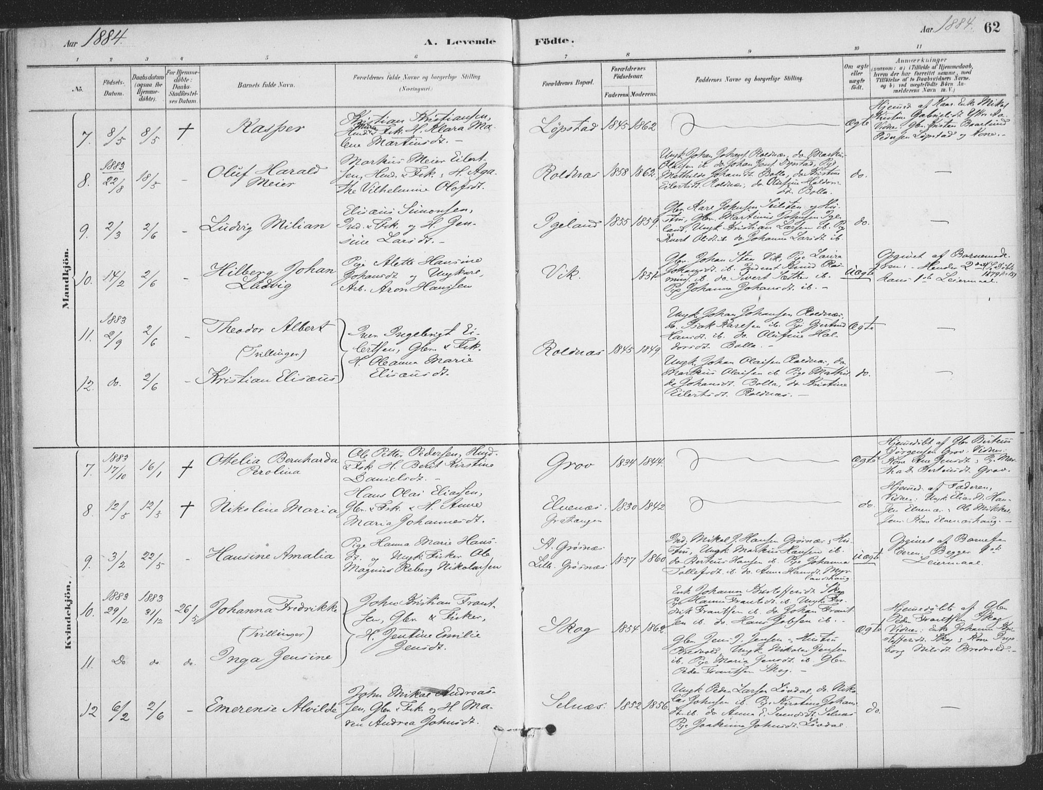 Ibestad sokneprestembete, SATØ/S-0077/H/Ha/Haa/L0011kirke: Parish register (official) no. 11, 1880-1889, p. 62