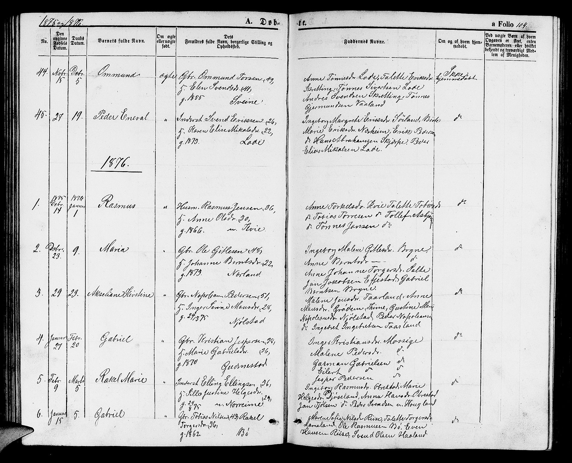 Hå sokneprestkontor, SAST/A-101801/001/30BB/L0001: Parish register (copy) no. B 1, 1854-1883, p. 104