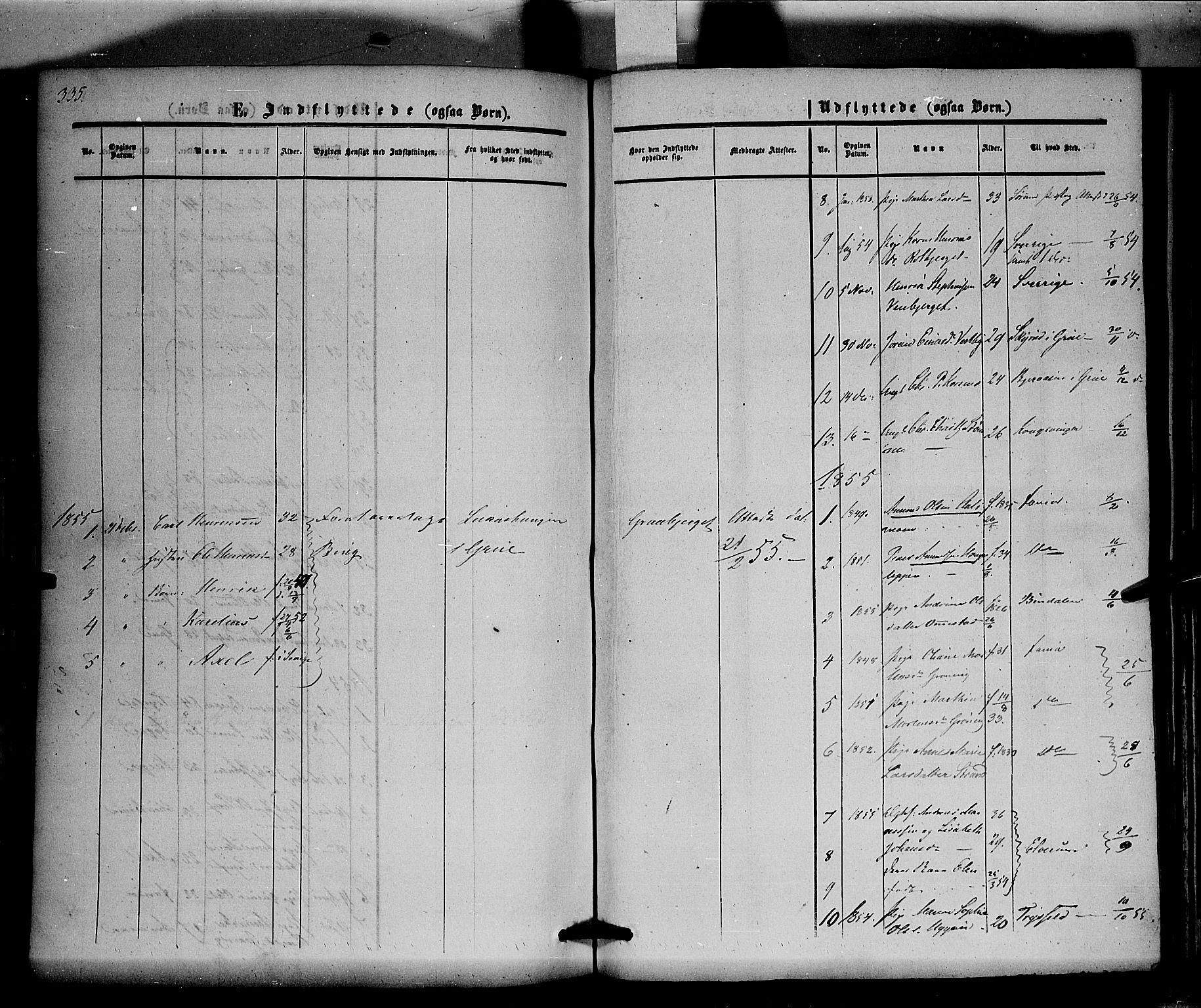 Hof prestekontor, SAH/PREST-038/H/Ha/Haa/L0008: Parish register (official) no. 8, 1849-1861, p. 335