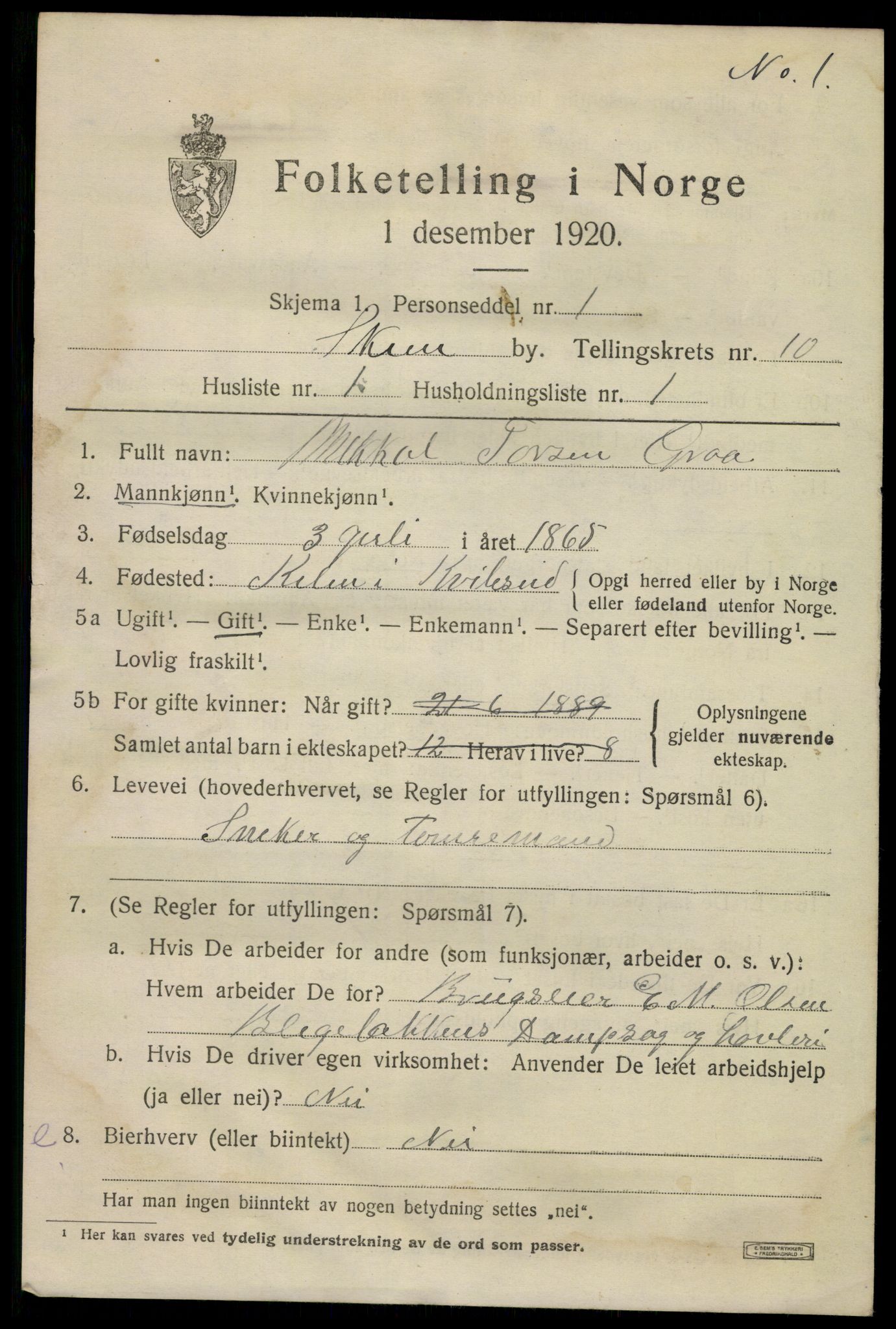 SAKO, 1920 census for Skien, 1920, p. 32172