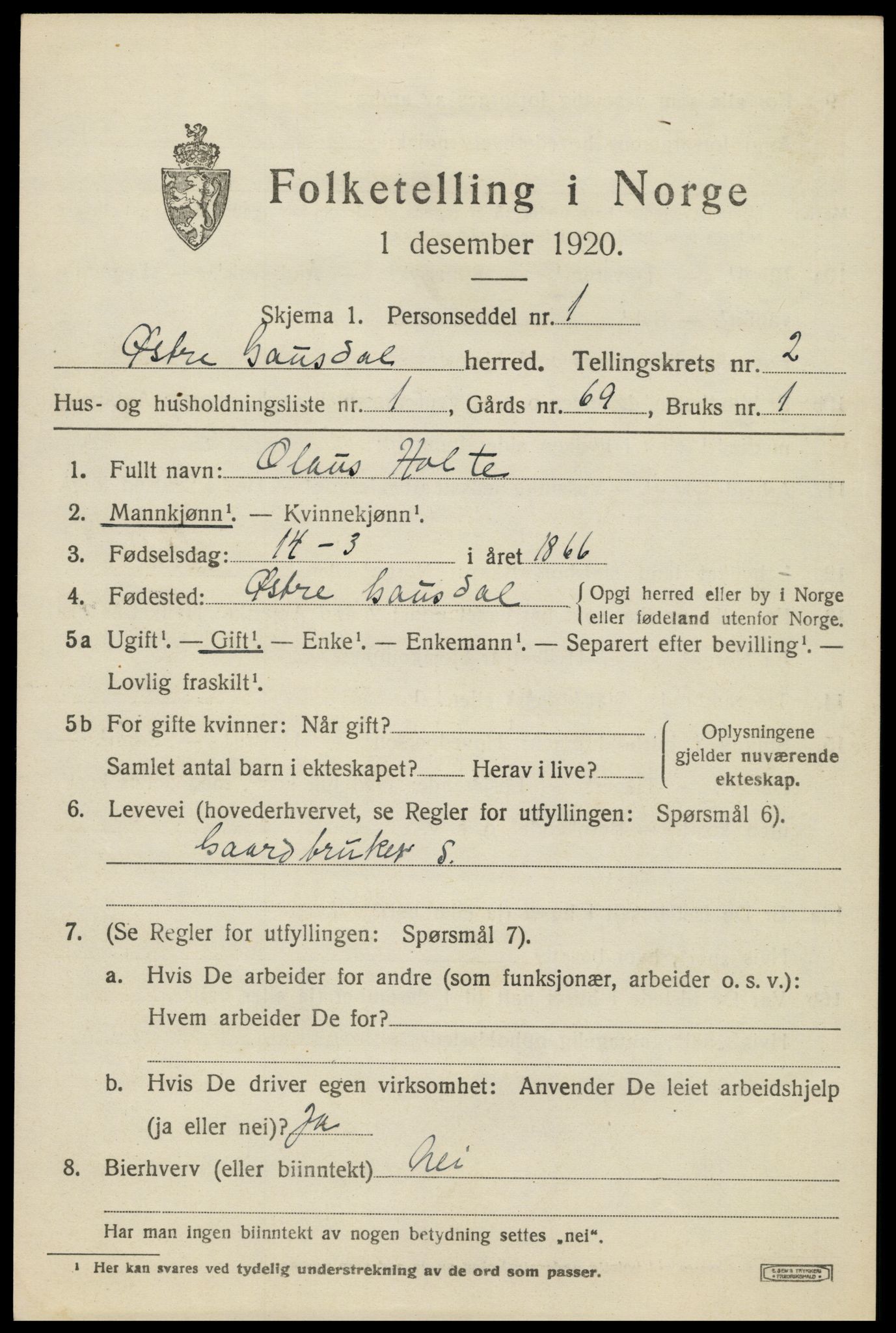 SAH, 1920 census for Østre Gausdal, 1920, p. 1362