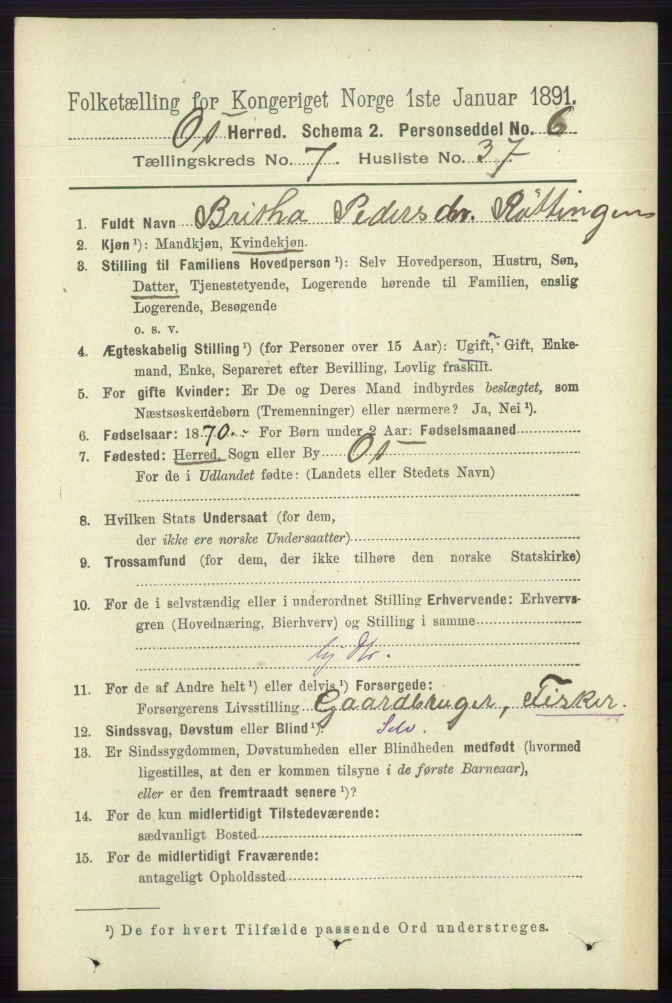 RA, 1891 census for 1243 Os, 1891, p. 1820