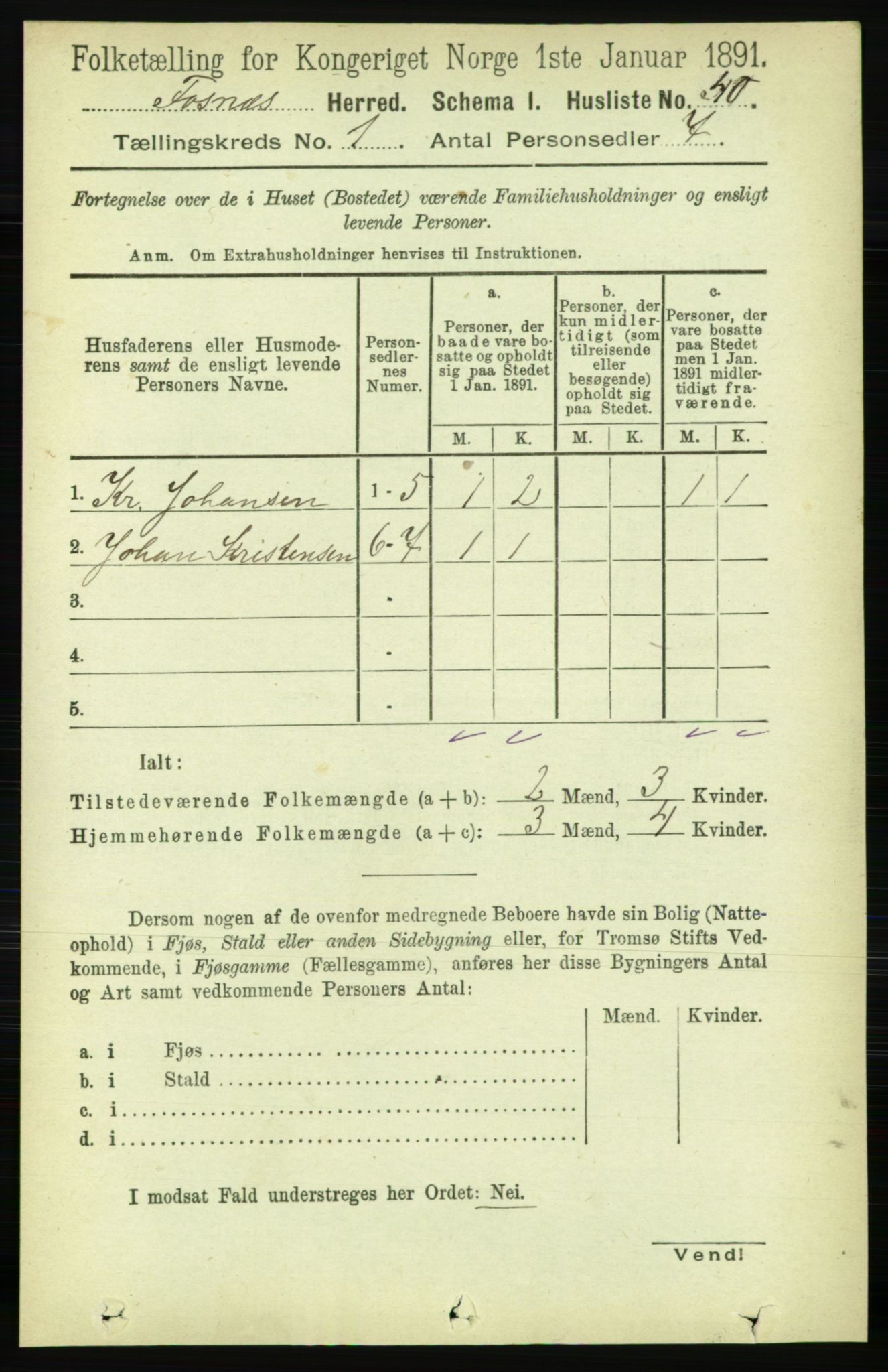 RA, 1891 census for 1748 Fosnes, 1891, p. 63