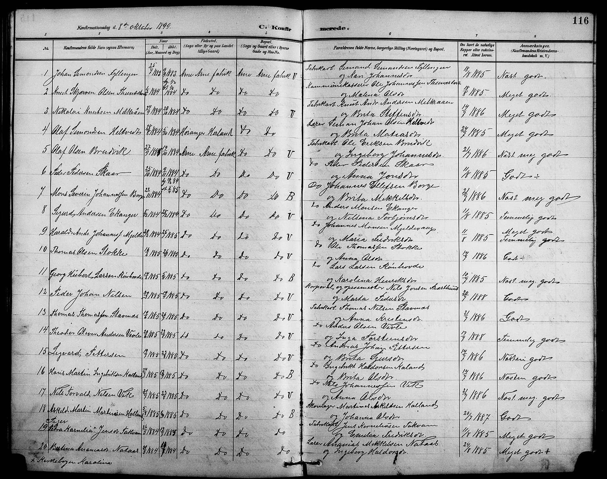 Arna Sokneprestembete, SAB/A-74001/H/Ha/Hab: Parish register (copy) no. A 4, 1898-1910, p. 116